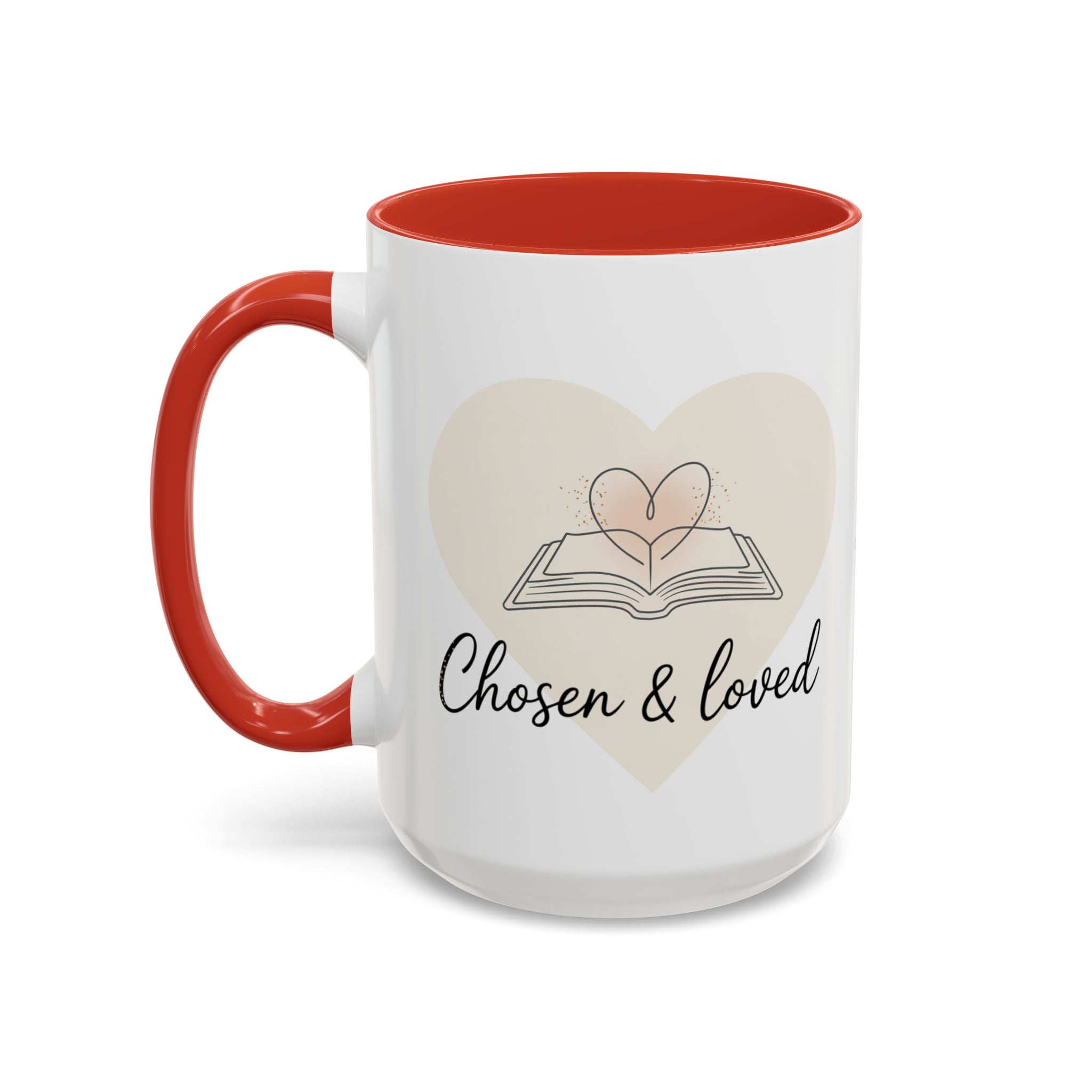 Chosen & Loved Accent Coffee Mug - Inspirational Gift, Heartwarming Mug, Cozy Beverage Cup, Perfect for Readers, Warm Reminder