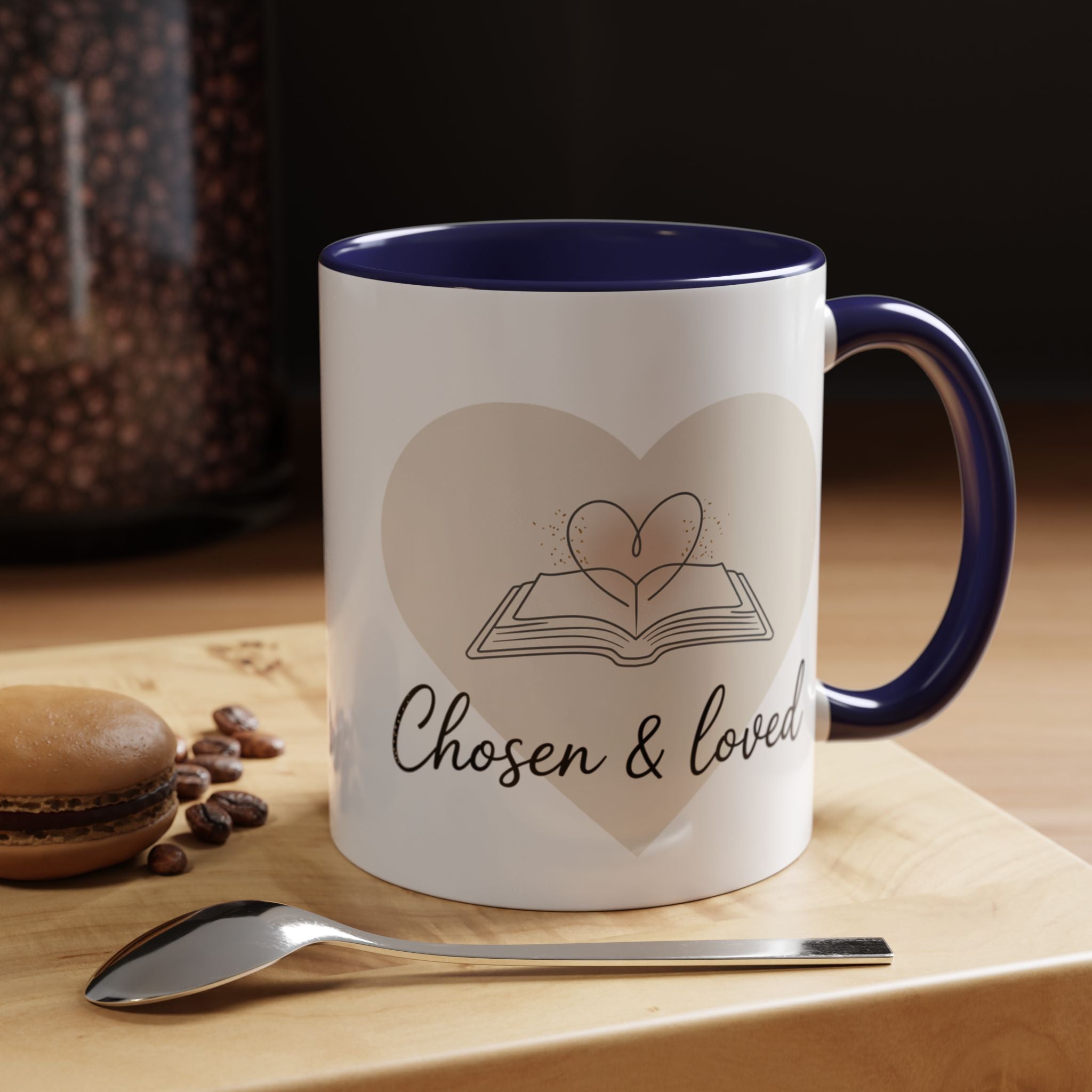 Chosen & Loved Accent Coffee Mug - Inspirational Gift, Heartwarming Mug, Cozy Beverage Cup, Perfect for Readers, Warm Reminder