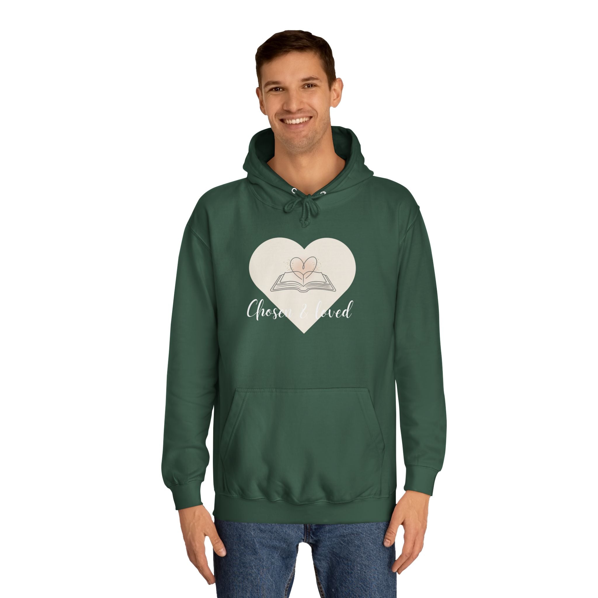 Chosen & Loved Cozy Reading Hoodie, Unisex College Apparel, Relaxed Style Sweatshirt - Dark Colors