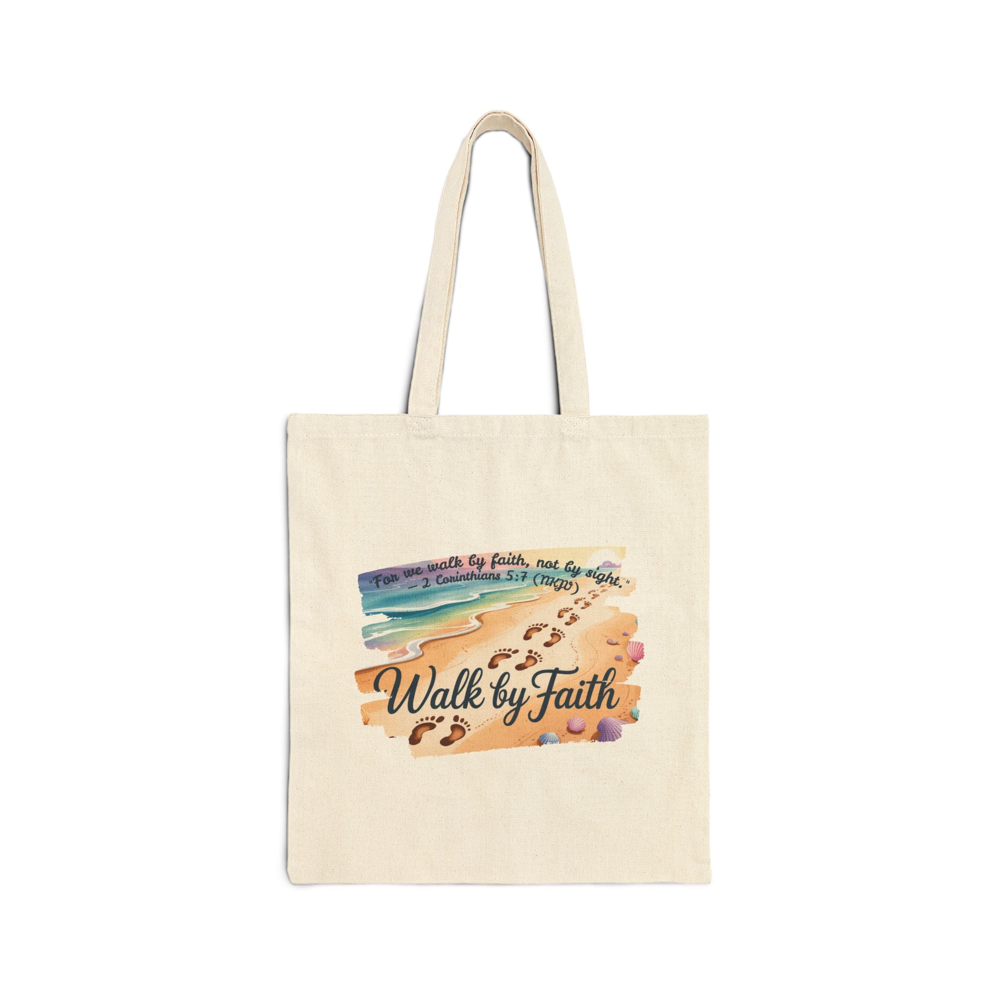 Walk by Faith Inspirational Cotton Canvas Tote Bag, Eco-Friendly, Reusable Grocery Bag, Christian Gift, Beach Day, Everyday Use