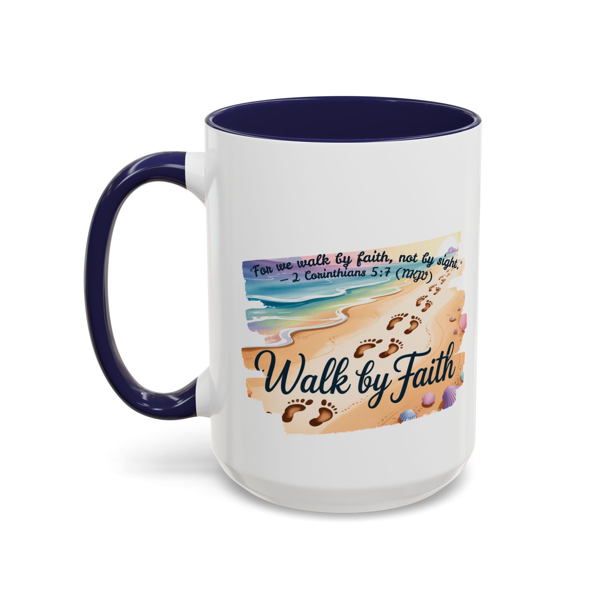 Walk by Faith Inspirational Coffee Mug, Motivational Drinkware, Faith Mug, Beach-Themed Cup, Perfect Gift for Friends