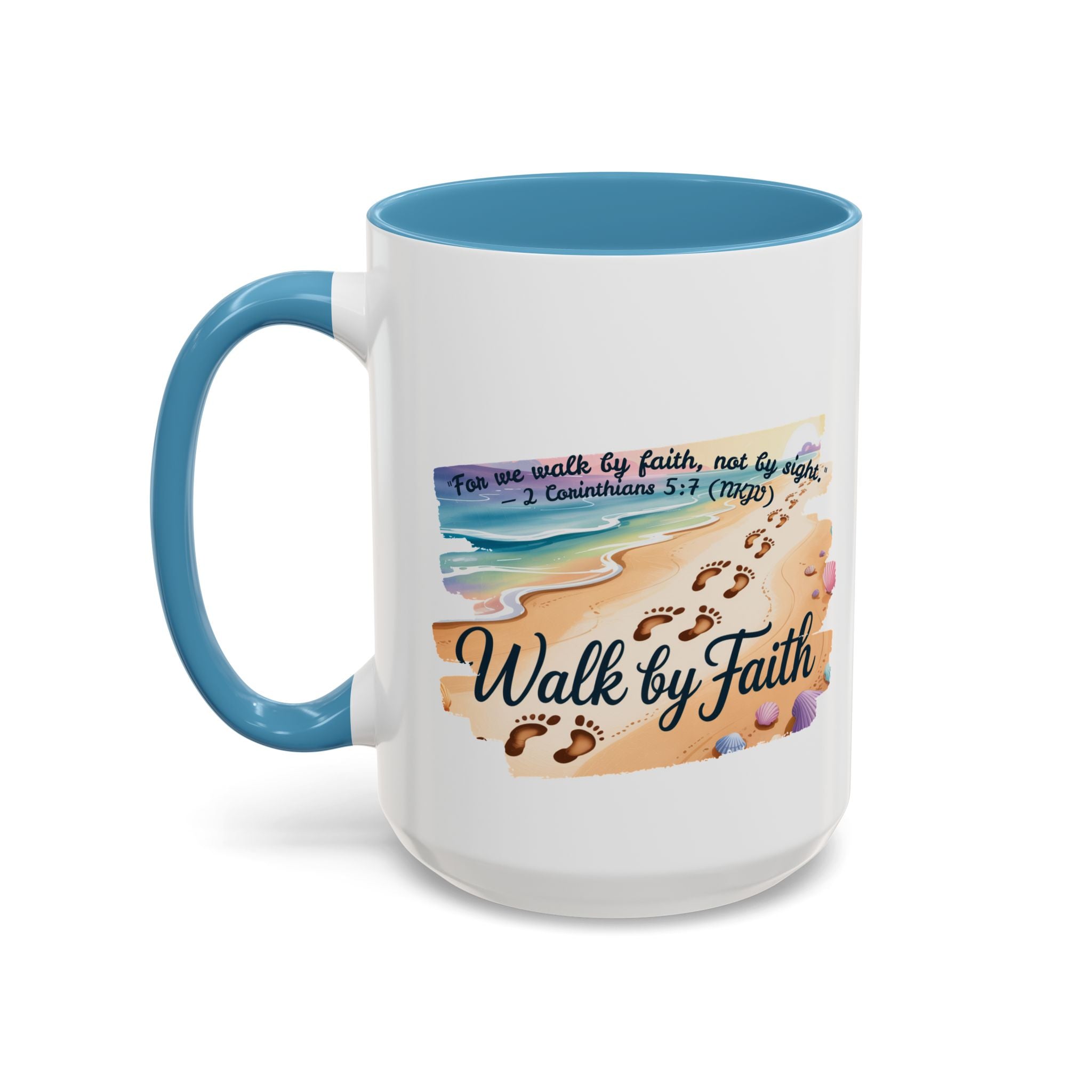Walk by Faith Inspirational Coffee Mug, Motivational Drinkware, Faith Mug, Beach-Themed Cup, Perfect Gift for Friends
