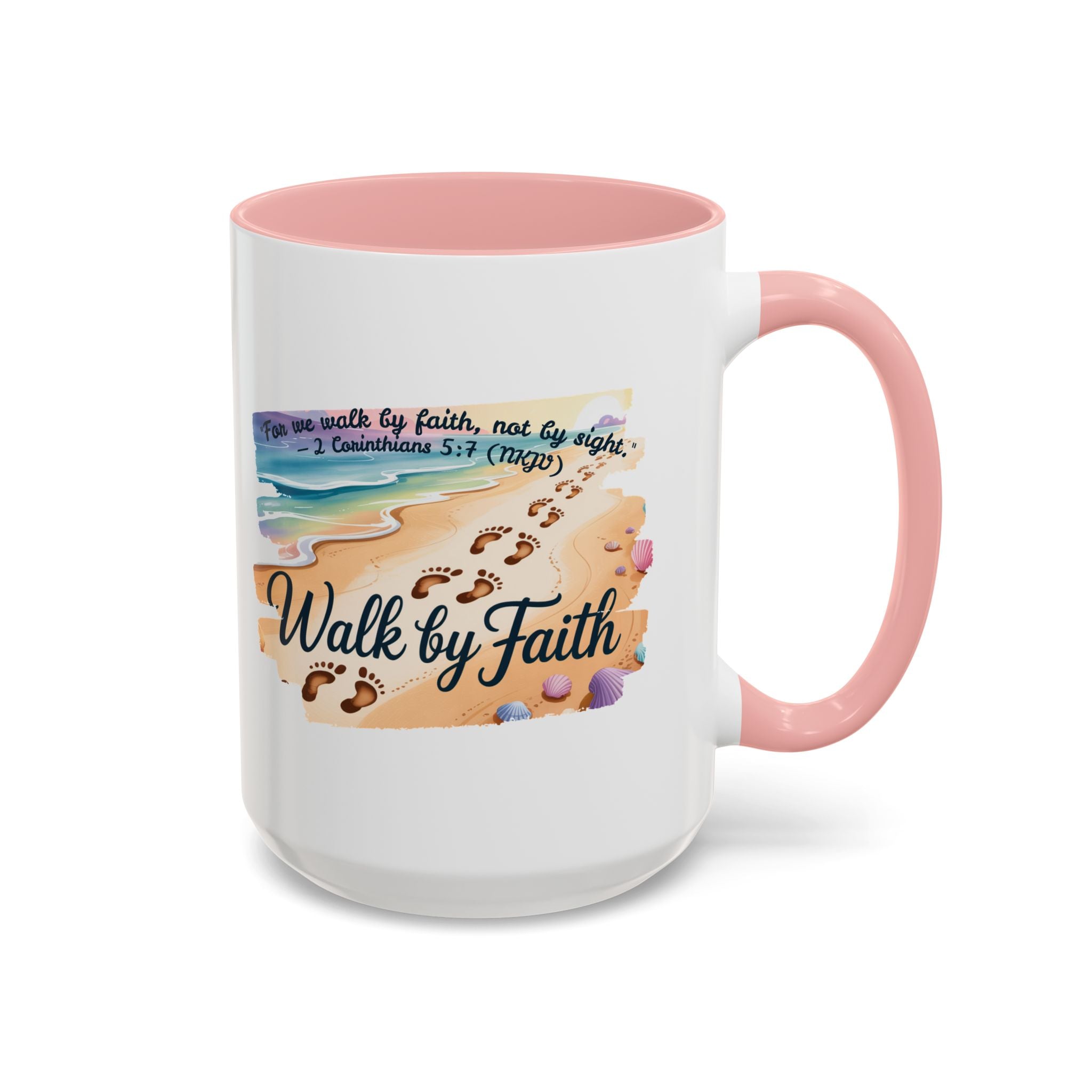 Walk by Faith Inspirational Coffee Mug, Motivational Drinkware, Faith Mug, Beach-Themed Cup, Perfect Gift for Friends