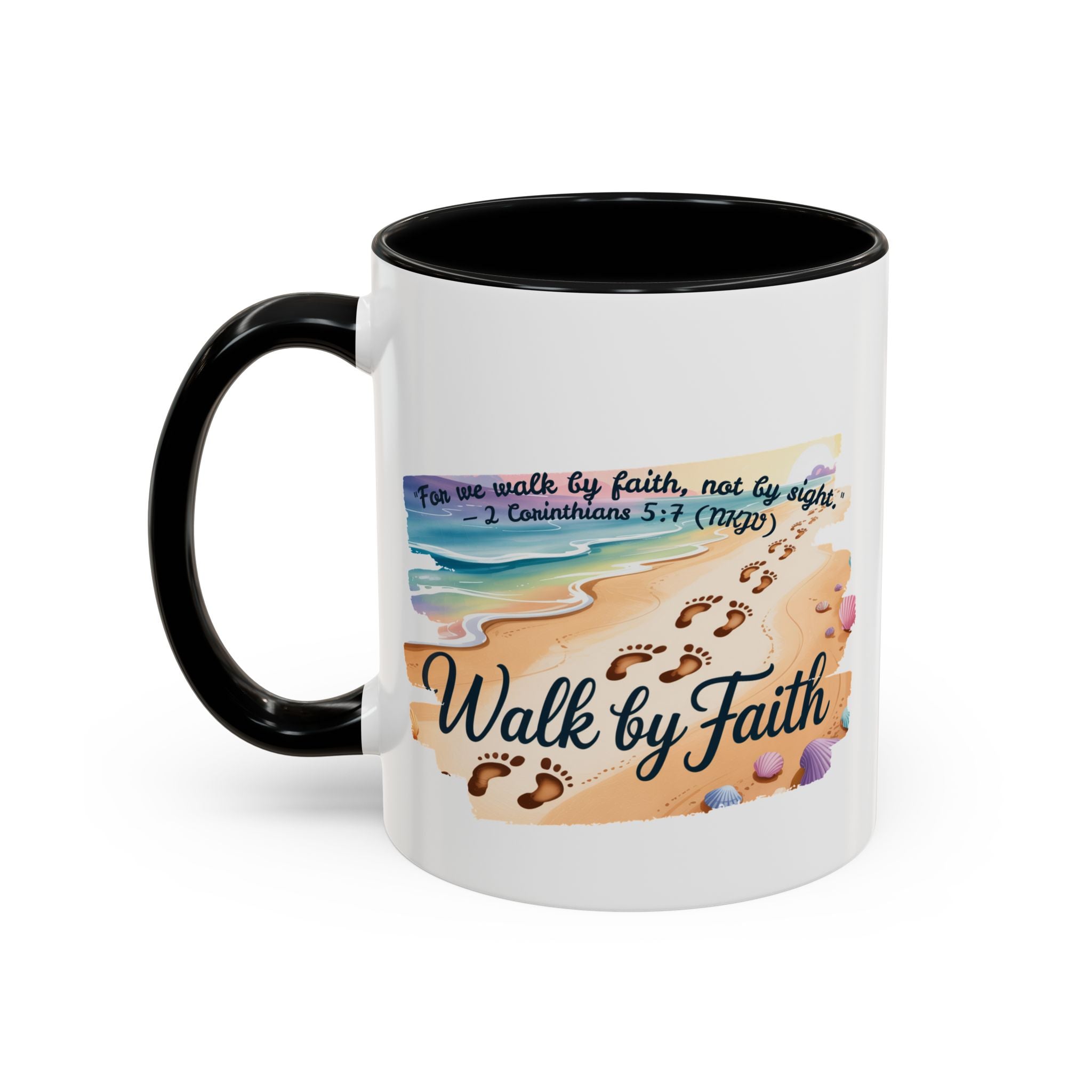 Walk by Faith Inspirational Coffee Mug, Motivational Drinkware, Faith Mug, Beach-Themed Cup, Perfect Gift for Friends