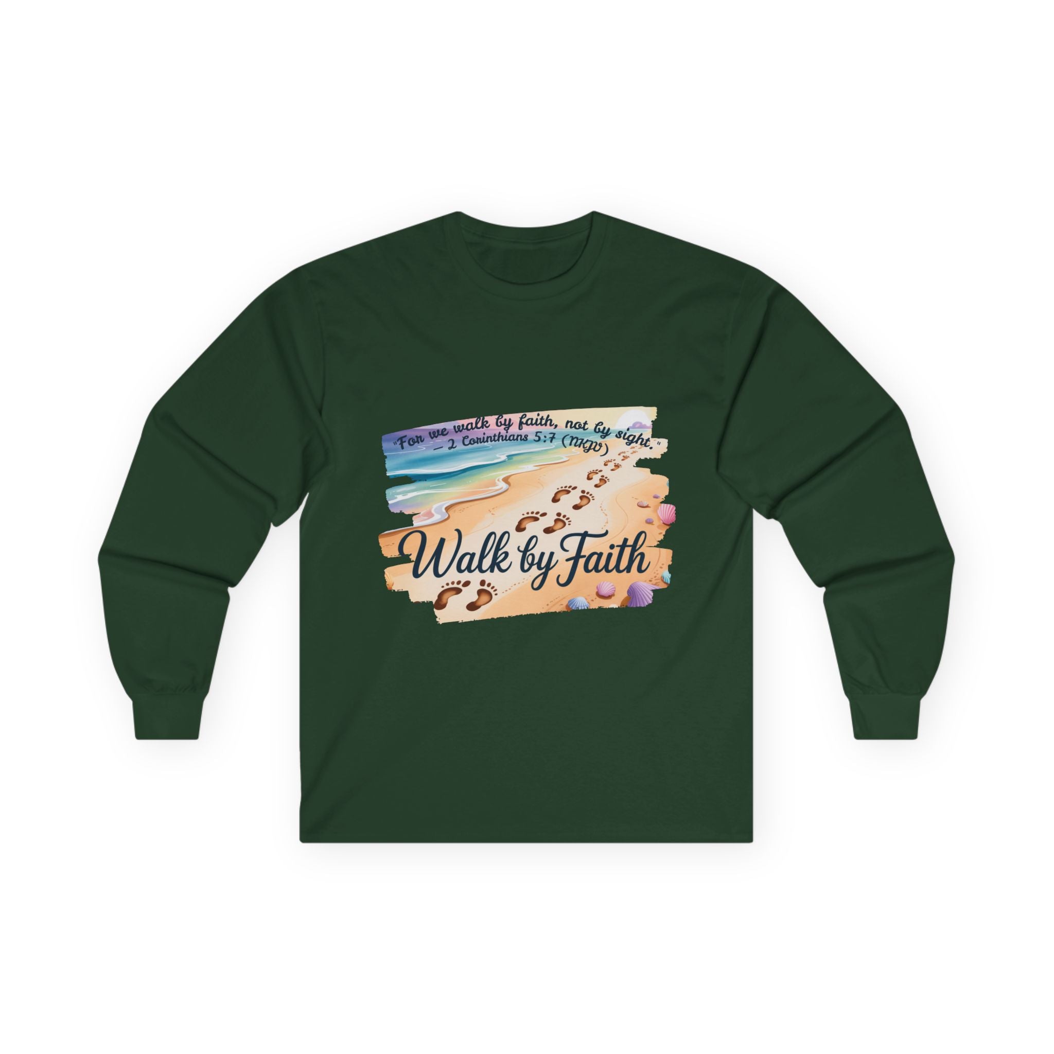 Walk by Faith Long Sleeve Tee with Inspirational Design, Faith Apparel, Spiritual Gift, Beach Vibes Shirt, Cozy Everyday Wear