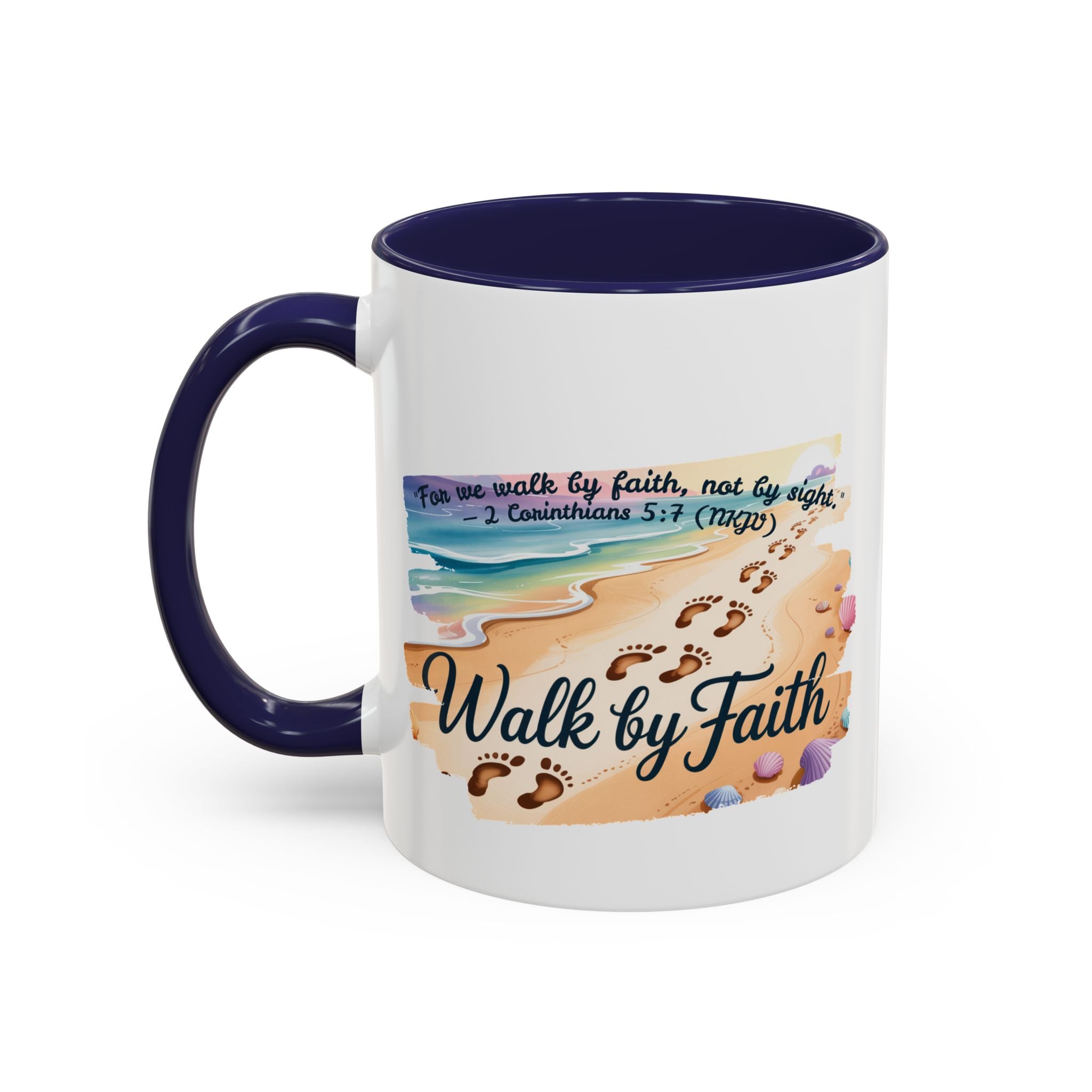 Walk by Faith Inspirational Coffee Mug, Motivational Drinkware, Faith Mug, Beach-Themed Cup, Perfect Gift for Friends