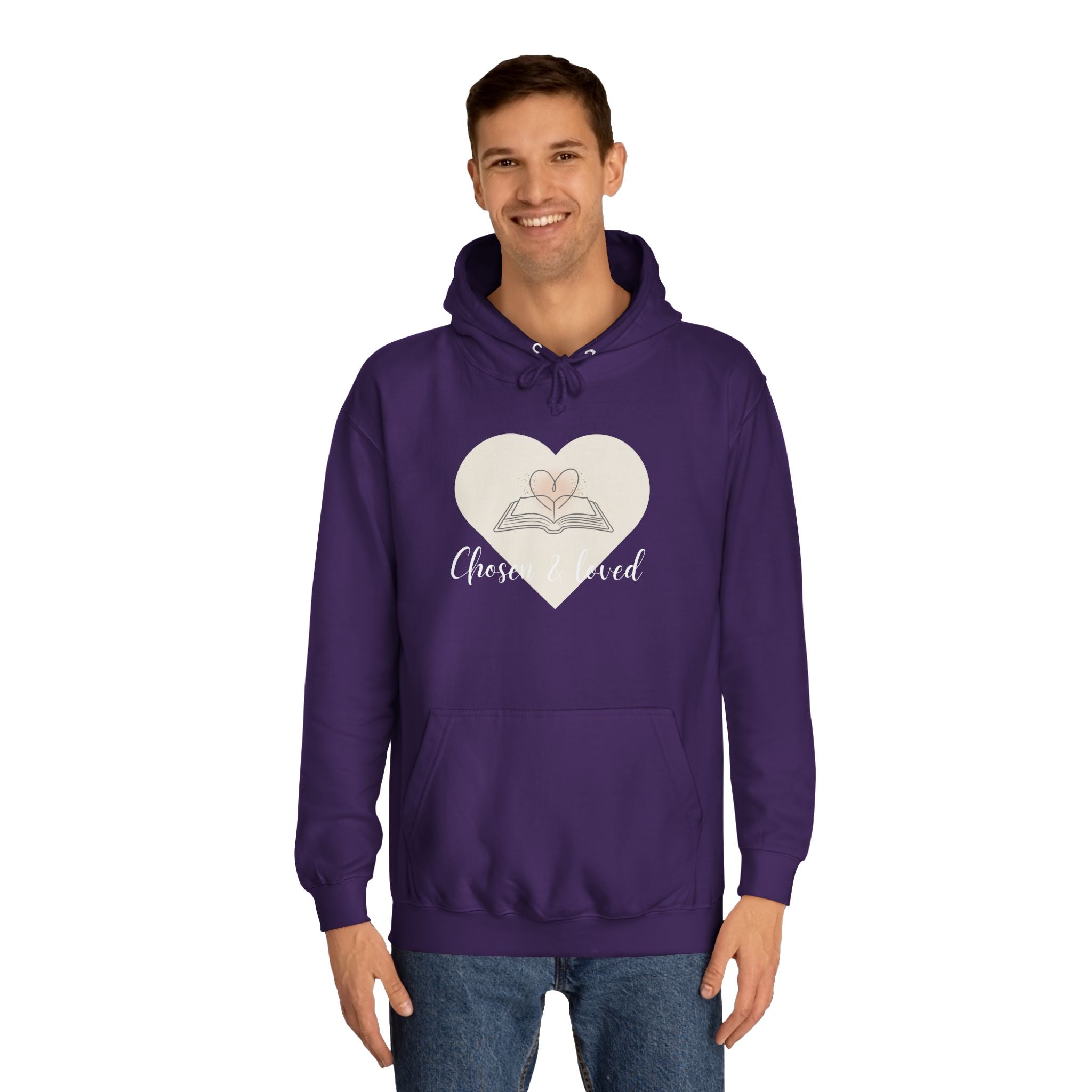 Chosen & Loved Cozy Reading Hoodie, Unisex College Apparel, Relaxed Style Sweatshirt - Dark Colors