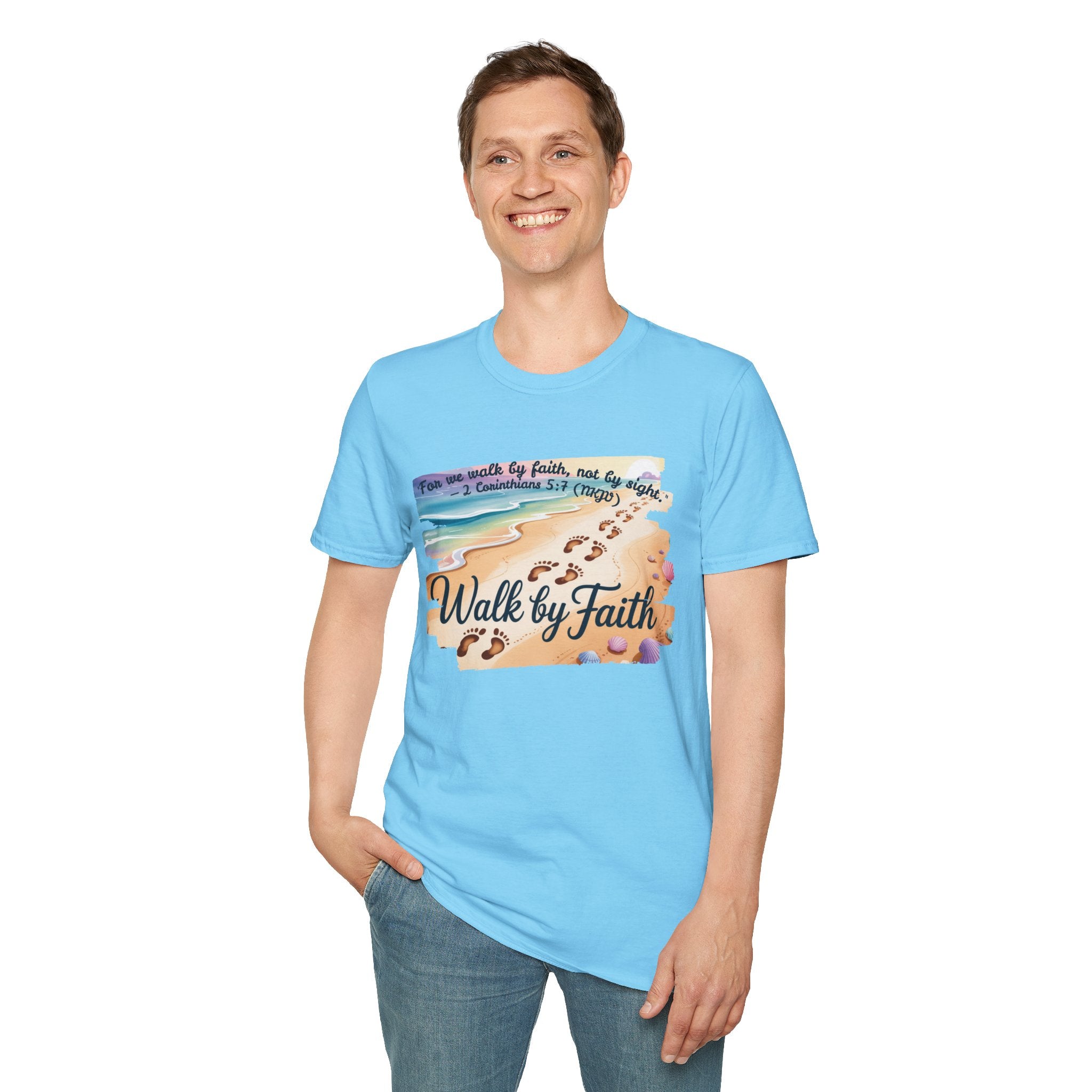 Walk by Faith Inspirational T-Shirt, Christian Apparel, Beach Vibe Tee, Casual Summer Wear, Gift for Believers