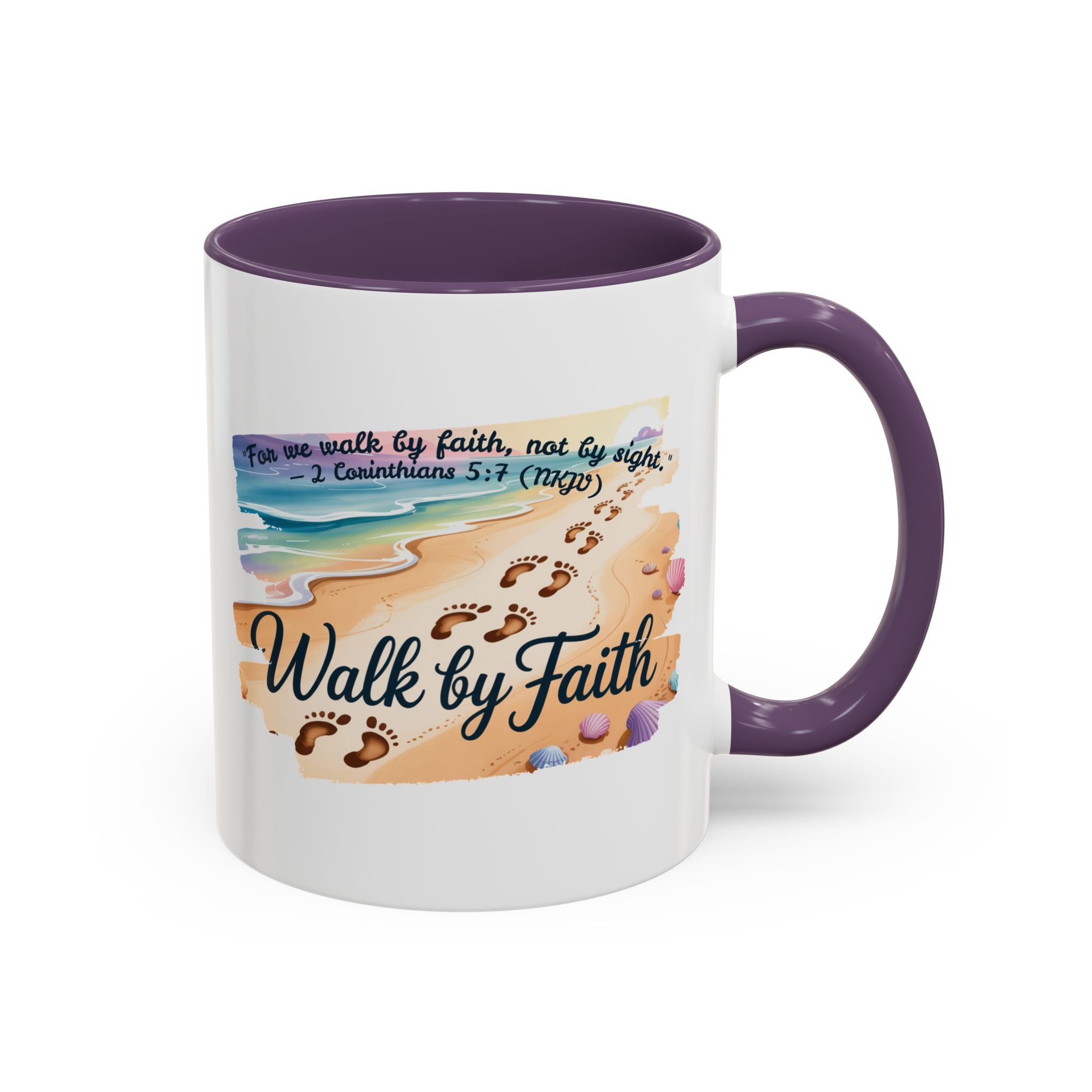 Walk by Faith Inspirational Coffee Mug, Motivational Drinkware, Faith Mug, Beach-Themed Cup, Perfect Gift for Friends
