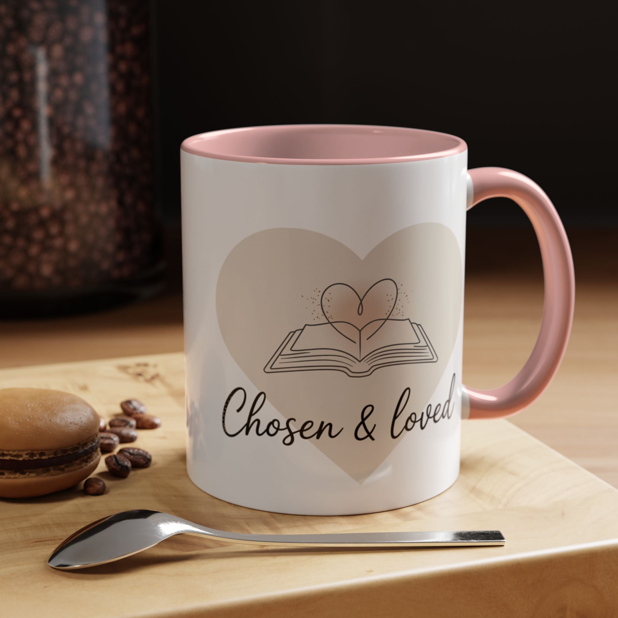 Chosen & Loved Accent Coffee Mug - Inspirational Gift, Heartwarming Mug, Cozy Beverage Cup, Perfect for Readers, Warm Reminder