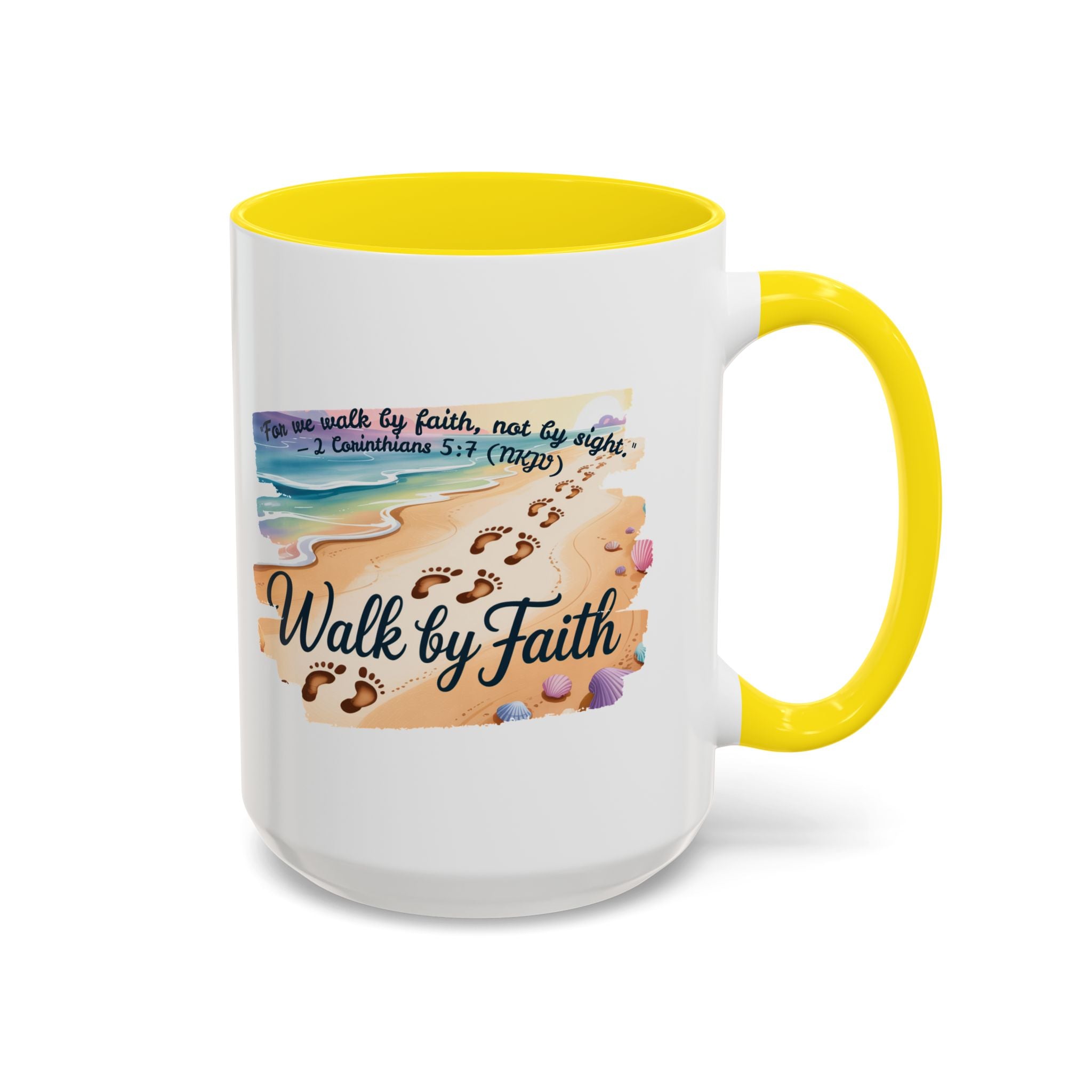 Walk by Faith Inspirational Coffee Mug, Motivational Drinkware, Faith Mug, Beach-Themed Cup, Perfect Gift for Friends