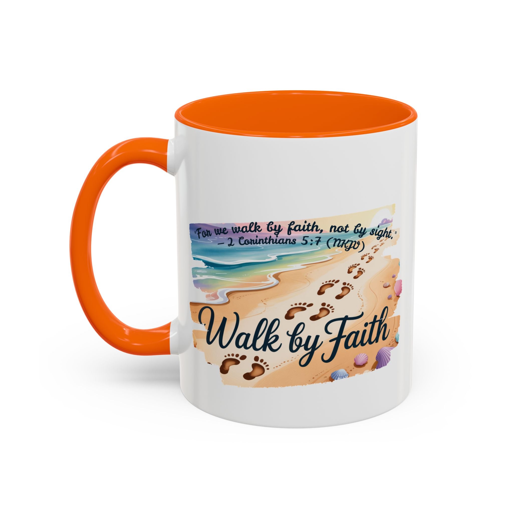 Walk by Faith Inspirational Coffee Mug, Motivational Drinkware, Faith Mug, Beach-Themed Cup, Perfect Gift for Friends