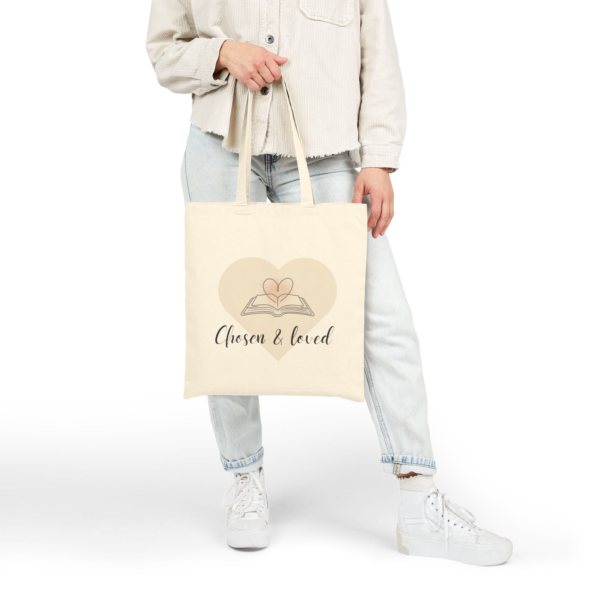 Chosen & Loved Canvas Tote Bag, Inspirational Book Lover Gift, Eco-Friendly Reusable Bag, Cute Beach Tote, Mother's Day Gift