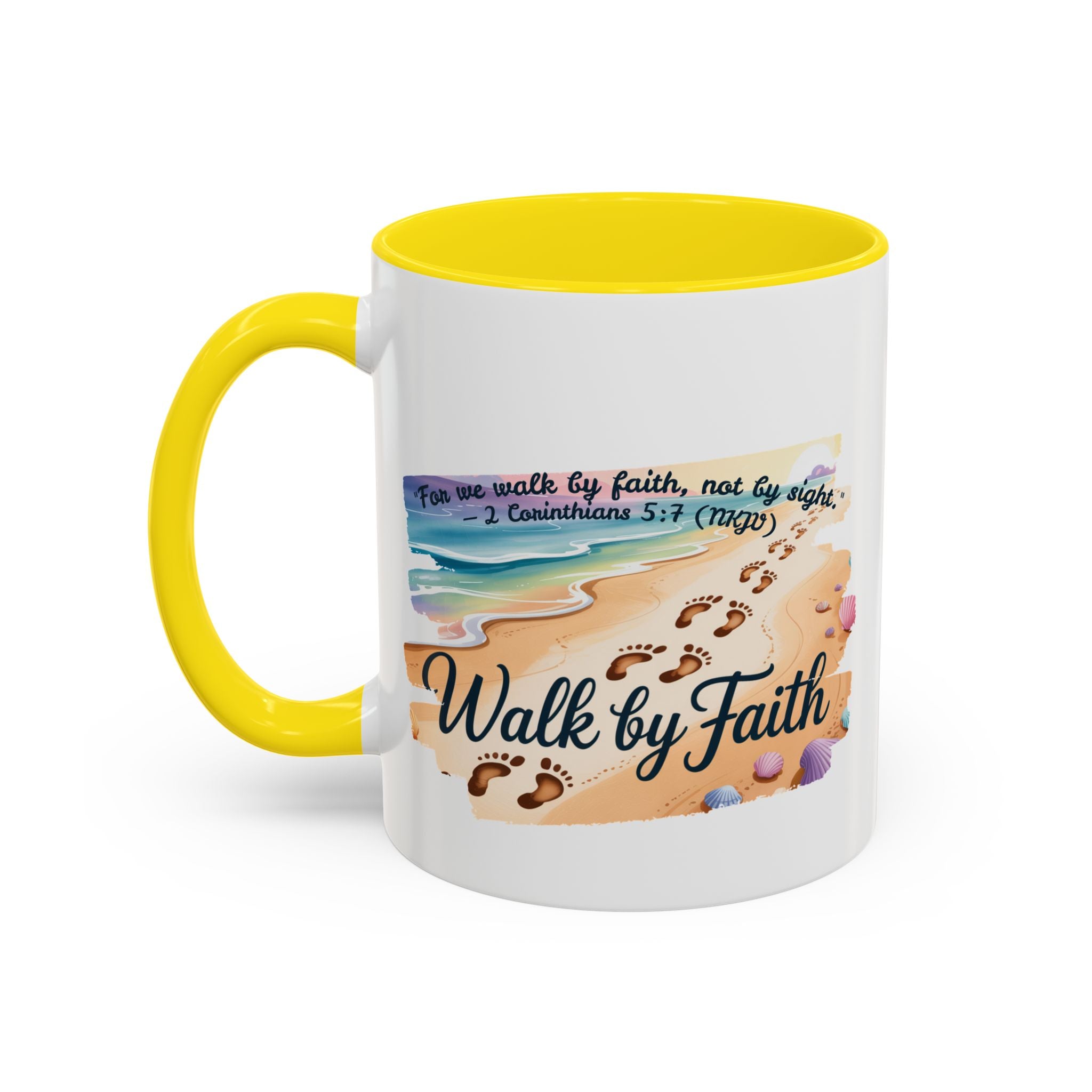 Walk by Faith Inspirational Coffee Mug, Motivational Drinkware, Faith Mug, Beach-Themed Cup, Perfect Gift for Friends