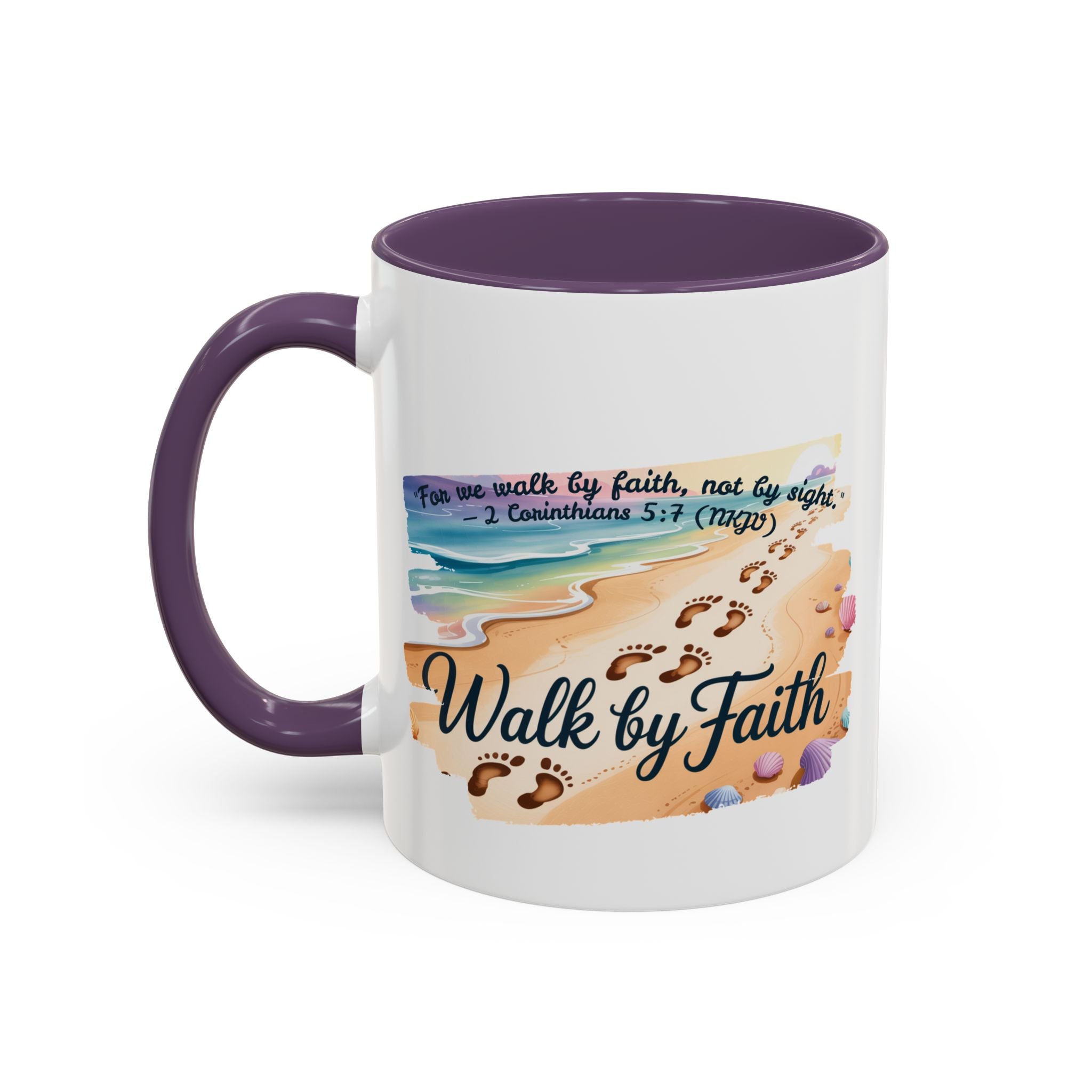 Walk by Faith Inspirational Coffee Mug, Motivational Drinkware, Faith Mug, Beach-Themed Cup, Perfect Gift for Friends