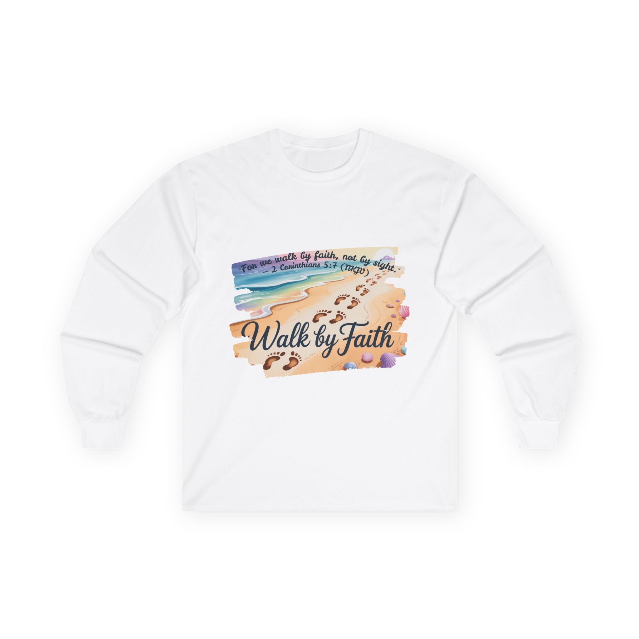 Walk by Faith Long Sleeve Tee with Inspirational Design, Faith Apparel, Spiritual Gift, Beach Vibes Shirt, Cozy Everyday Wear