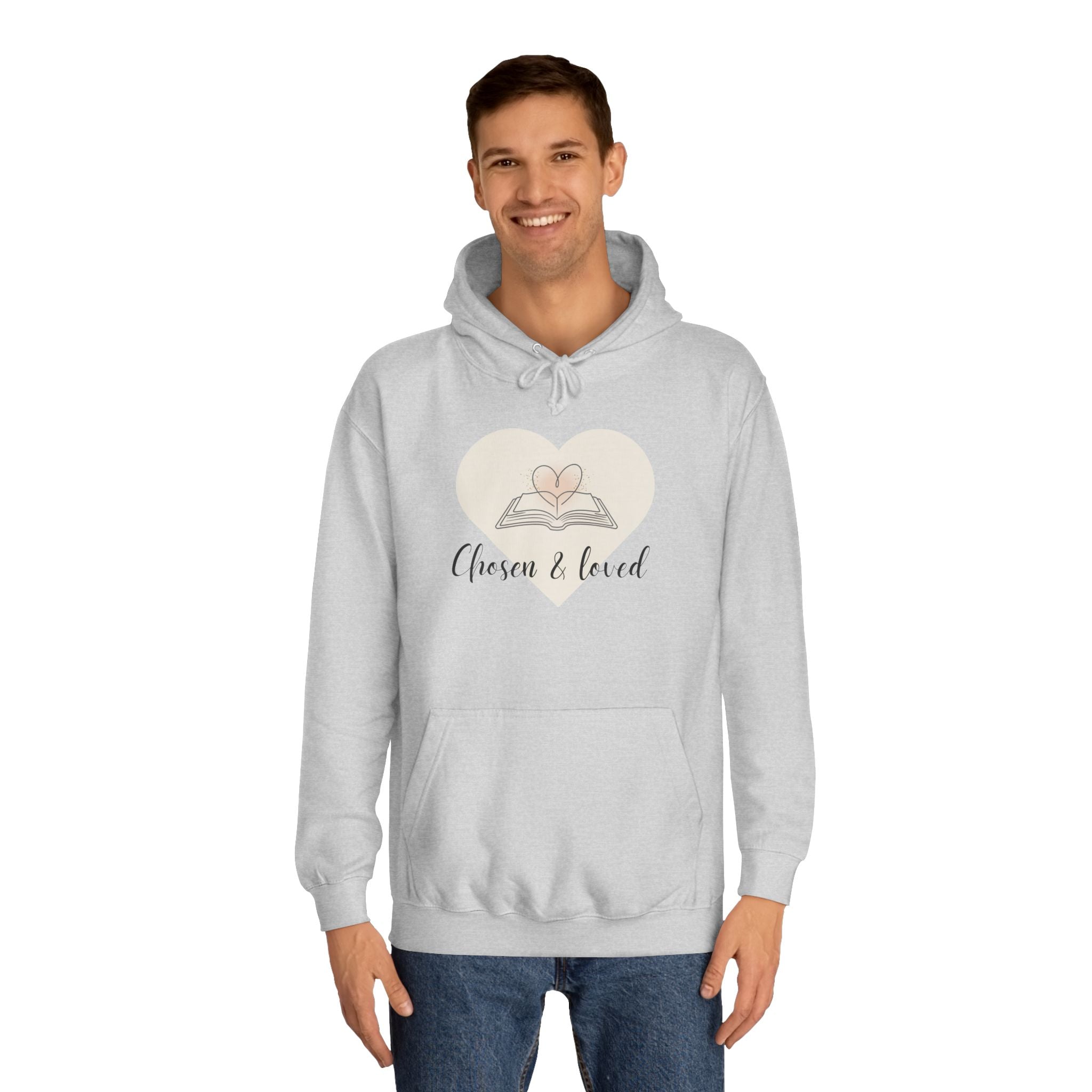 Chosen & Loved Cozy Reading Hoodie, Unisex College Apparel, Relaxed Style Sweatshirt - Light Colors