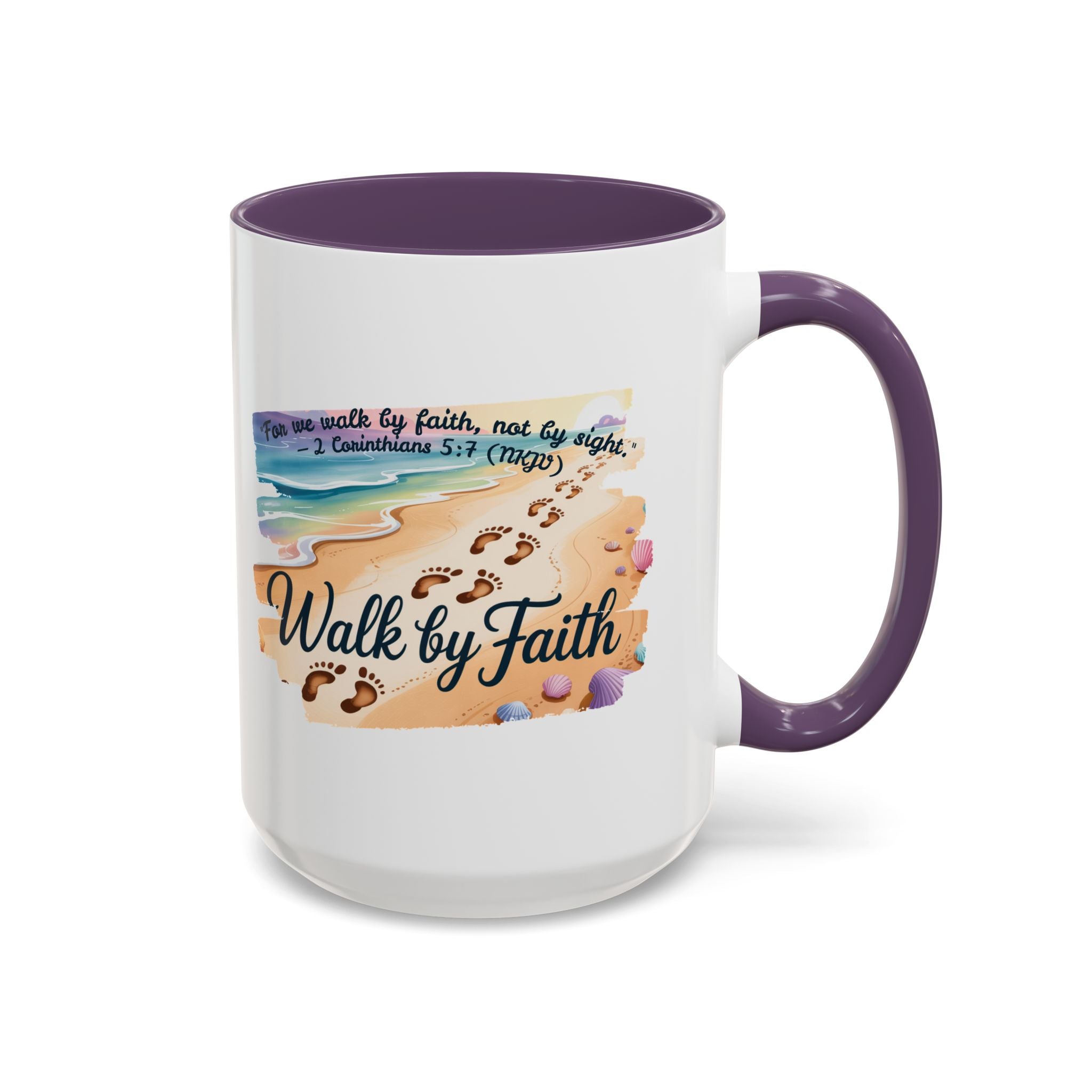 Walk by Faith Inspirational Coffee Mug, Motivational Drinkware, Faith Mug, Beach-Themed Cup, Perfect Gift for Friends