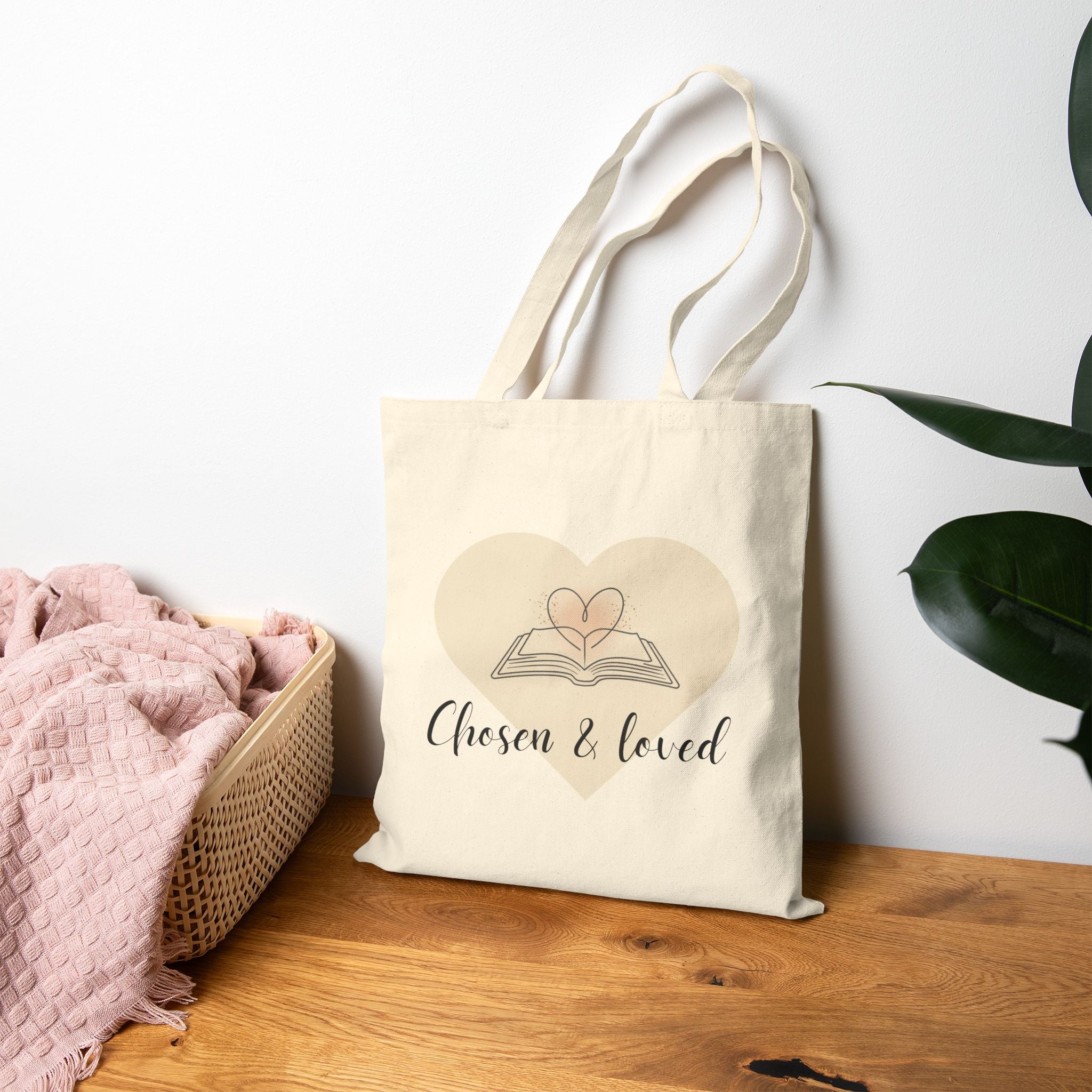 Chosen & Loved Canvas Tote Bag, Inspirational Book Lover Gift, Eco-Friendly Reusable Bag, Cute Beach Tote, Mother's Day Gift