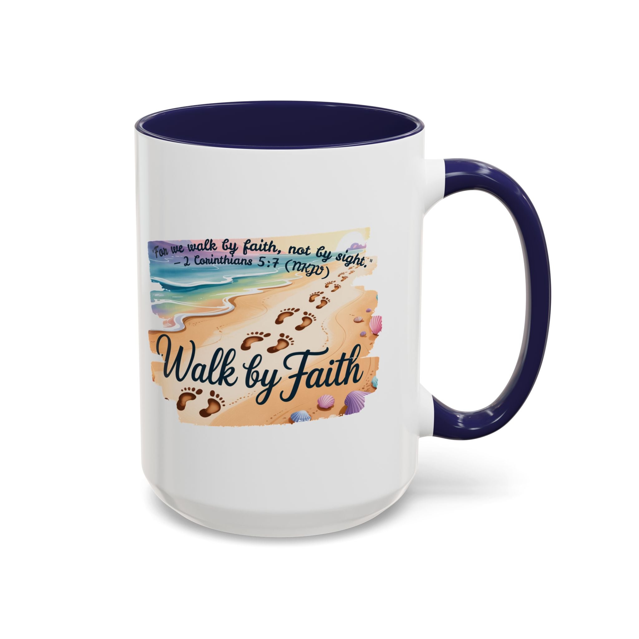 Walk by Faith Inspirational Coffee Mug, Motivational Drinkware, Faith Mug, Beach-Themed Cup, Perfect Gift for Friends
