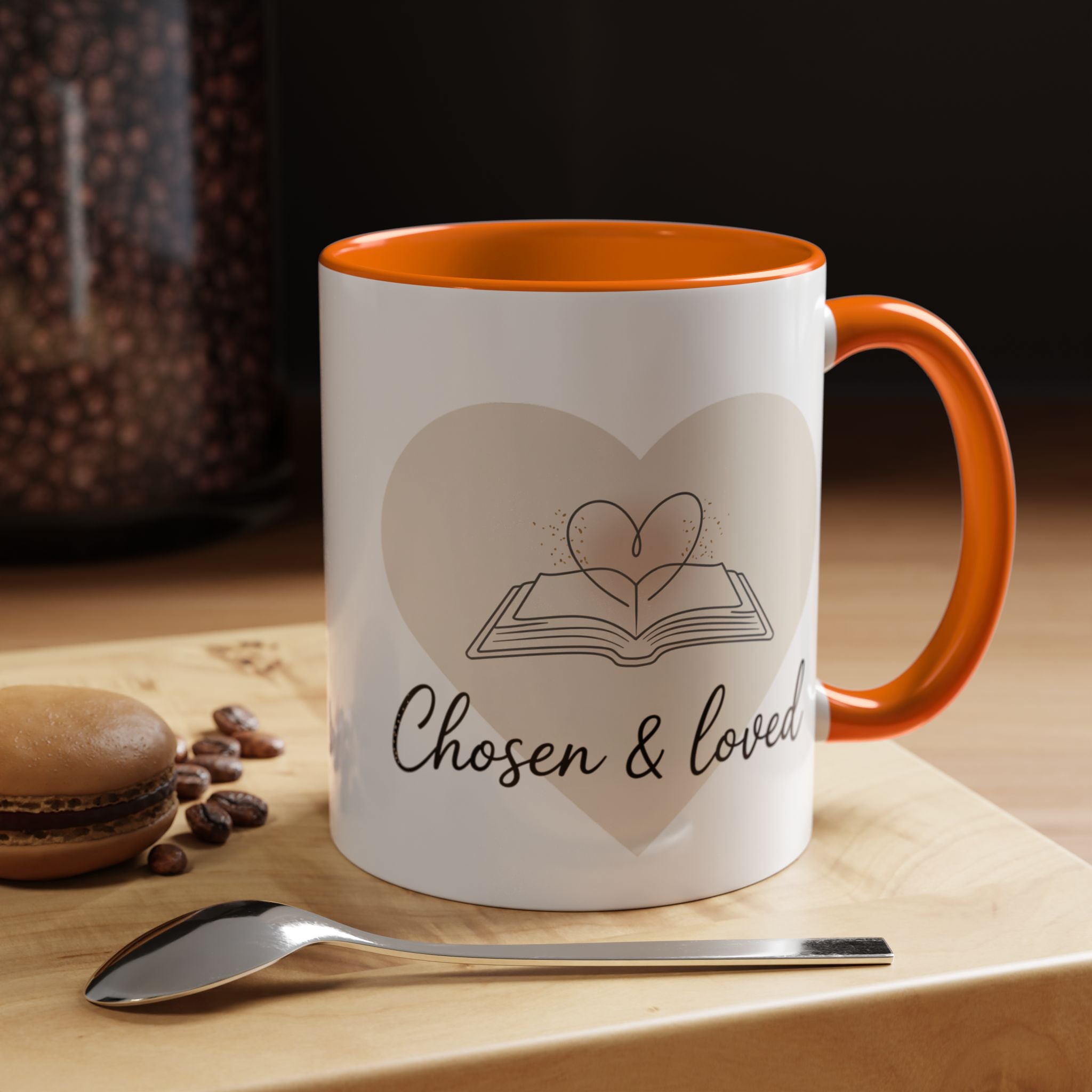 Chosen & Loved Accent Coffee Mug - Inspirational Gift, Heartwarming Mug, Cozy Beverage Cup, Perfect for Readers, Warm Reminder