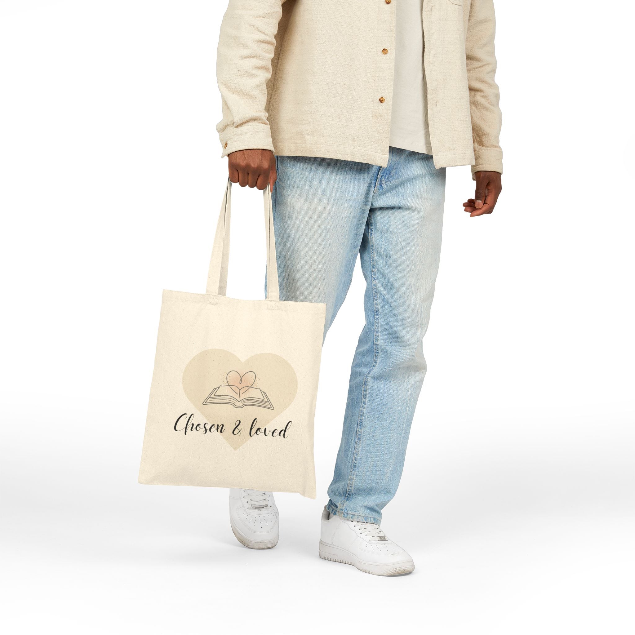 Chosen & Loved Canvas Tote Bag, Inspirational Book Lover Gift, Eco-Friendly Reusable Bag, Cute Beach Tote, Mother's Day Gift