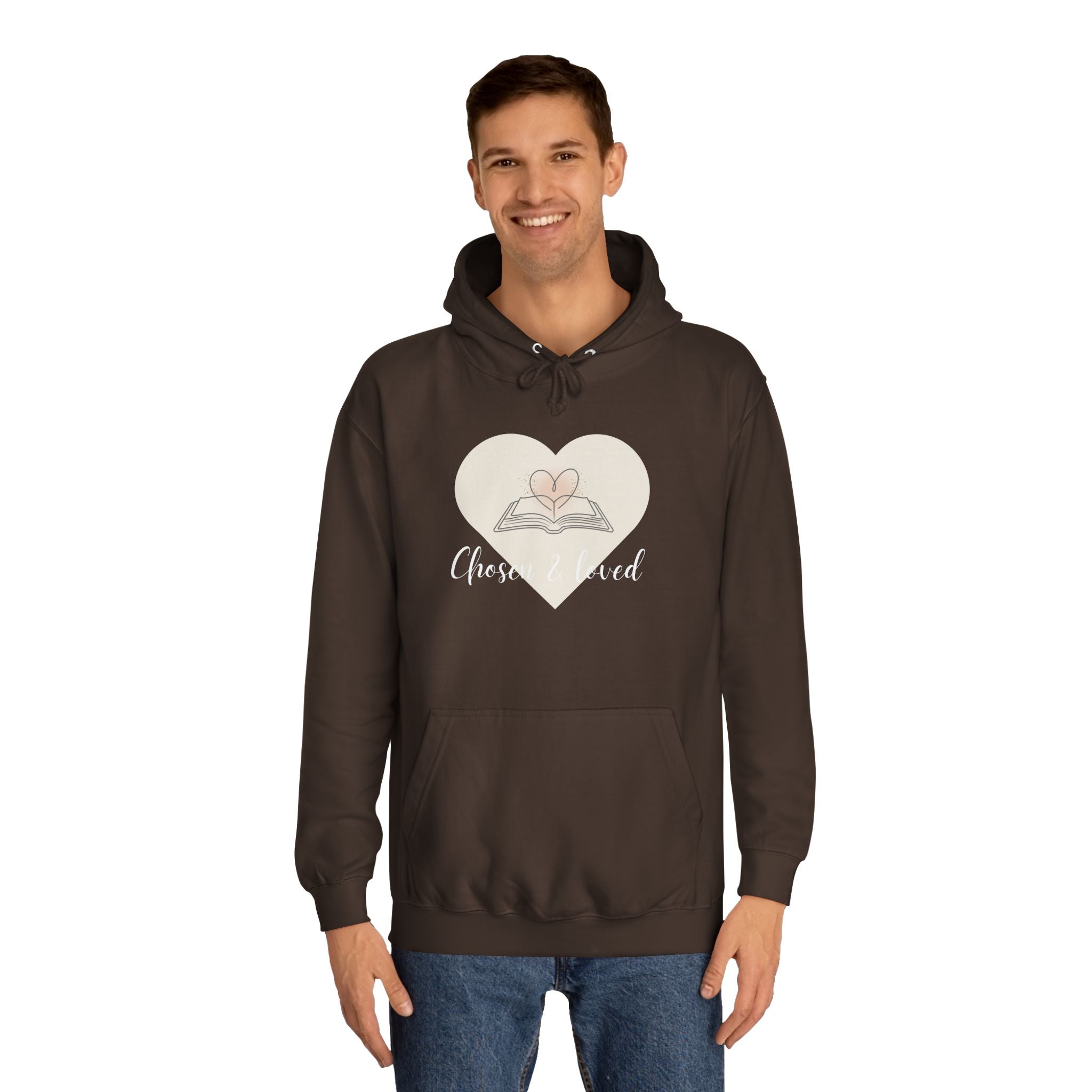 Chosen & Loved Cozy Reading Hoodie, Unisex College Apparel, Relaxed Style Sweatshirt - Dark Colors
