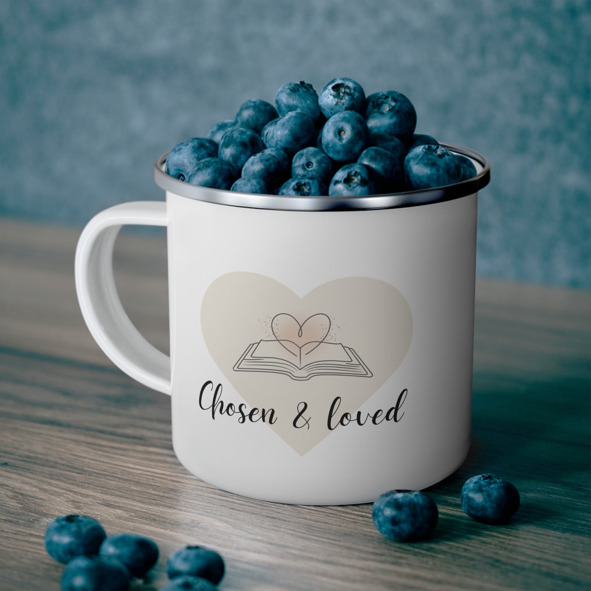 Chosen & Loved Enamel Camping Mug, Perfect for Nature Lovers and Adventurers, Great Gift for Campers, Enjoy Coffee in Style, Unique Outdoor Mug