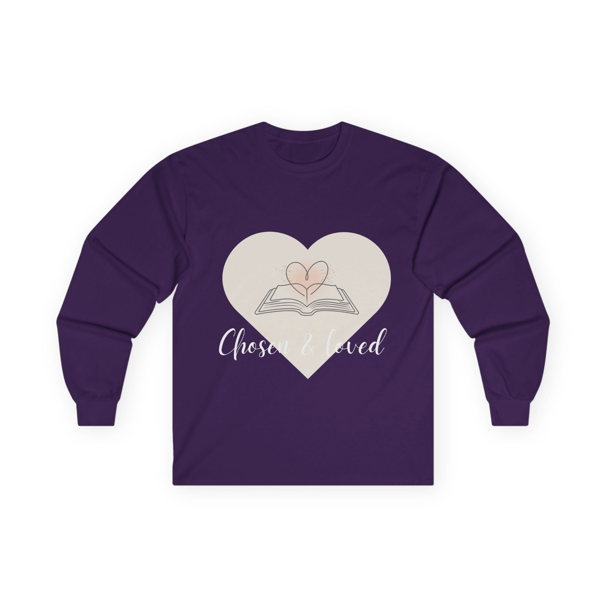 Chosen & Loved Long Sleeve Tee, Inspirational Shirt, Faith-Based Apparel, Mother's Day Gift, Heartwarming Gift, Everyday Wear - Dark Colors