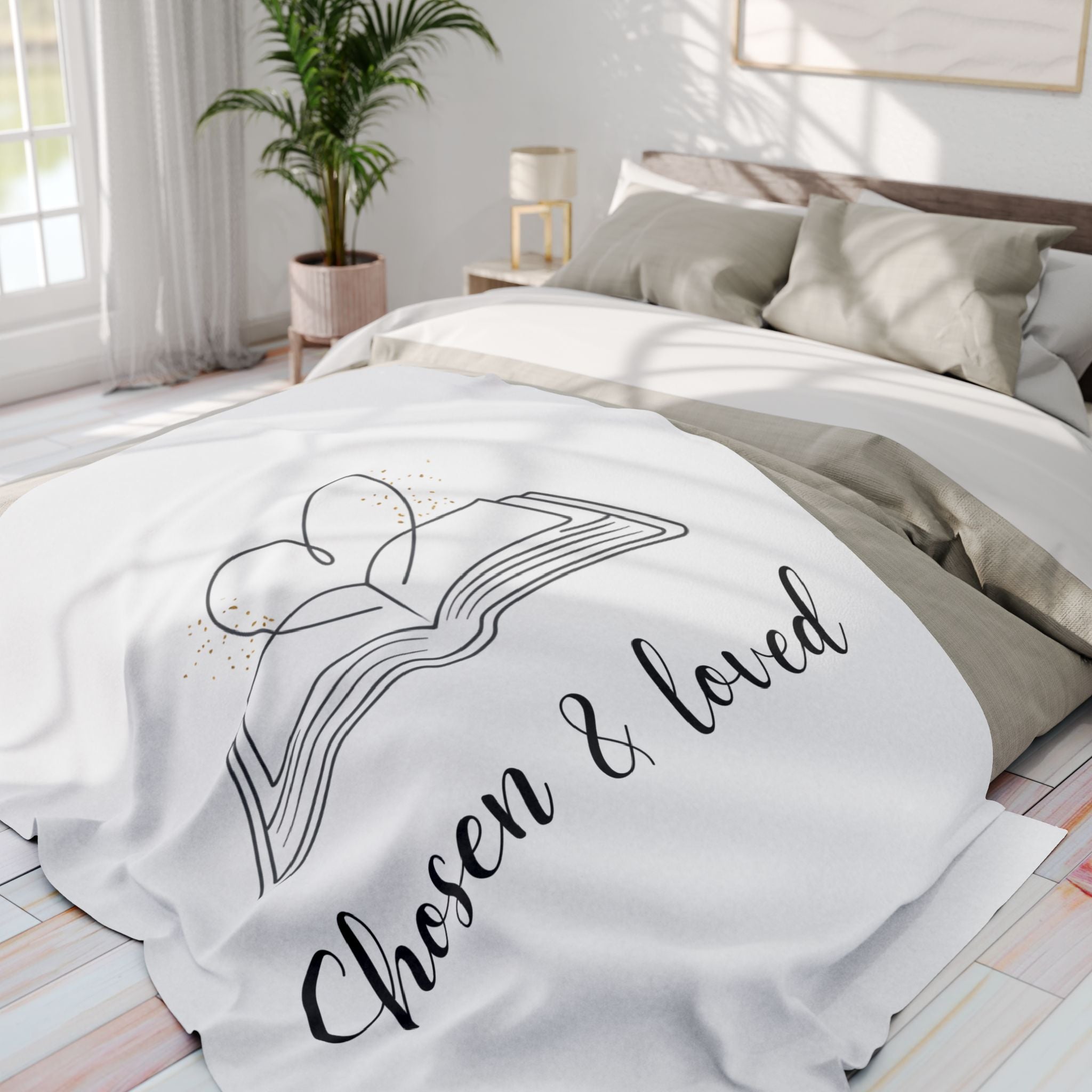 Chosen & Loved Cozy Arctic Fleece Blanket, Inspirational Gift, Home Décor, Reading Nook Accessory, Ideal for Reading Lovers