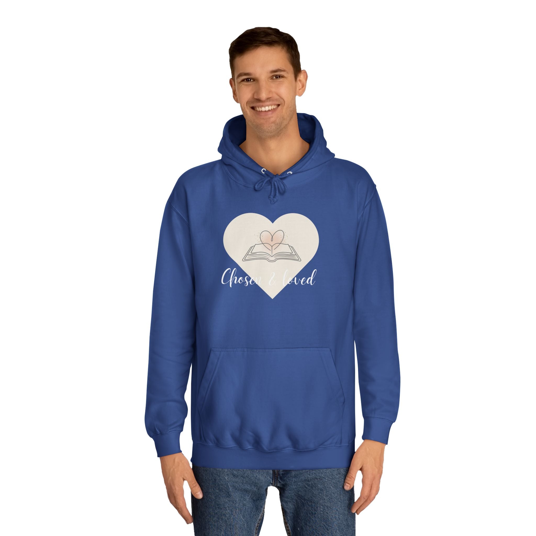 Chosen & Loved Cozy Reading Hoodie, Unisex College Apparel, Relaxed Style Sweatshirt - Dark Colors