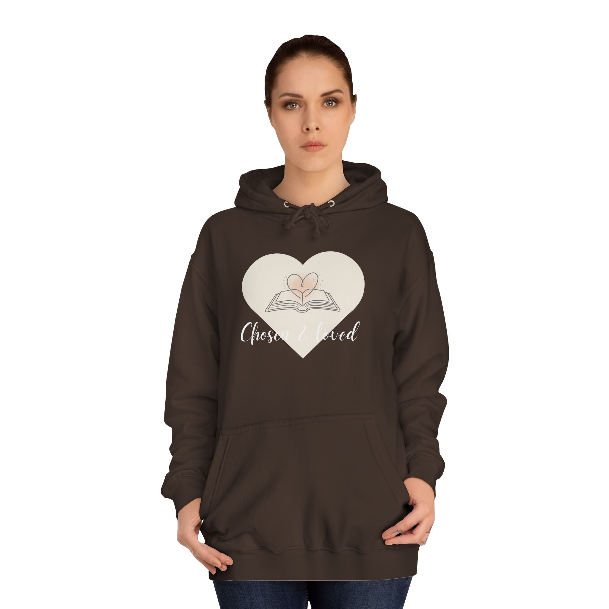 Chosen & Loved Cozy Reading Hoodie, Unisex College Apparel, Relaxed Style Sweatshirt - Dark Colors