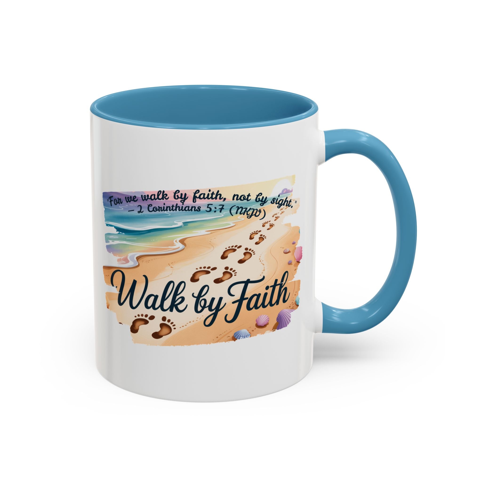 Walk by Faith Inspirational Coffee Mug, Motivational Drinkware, Faith Mug, Beach-Themed Cup, Perfect Gift for Friends