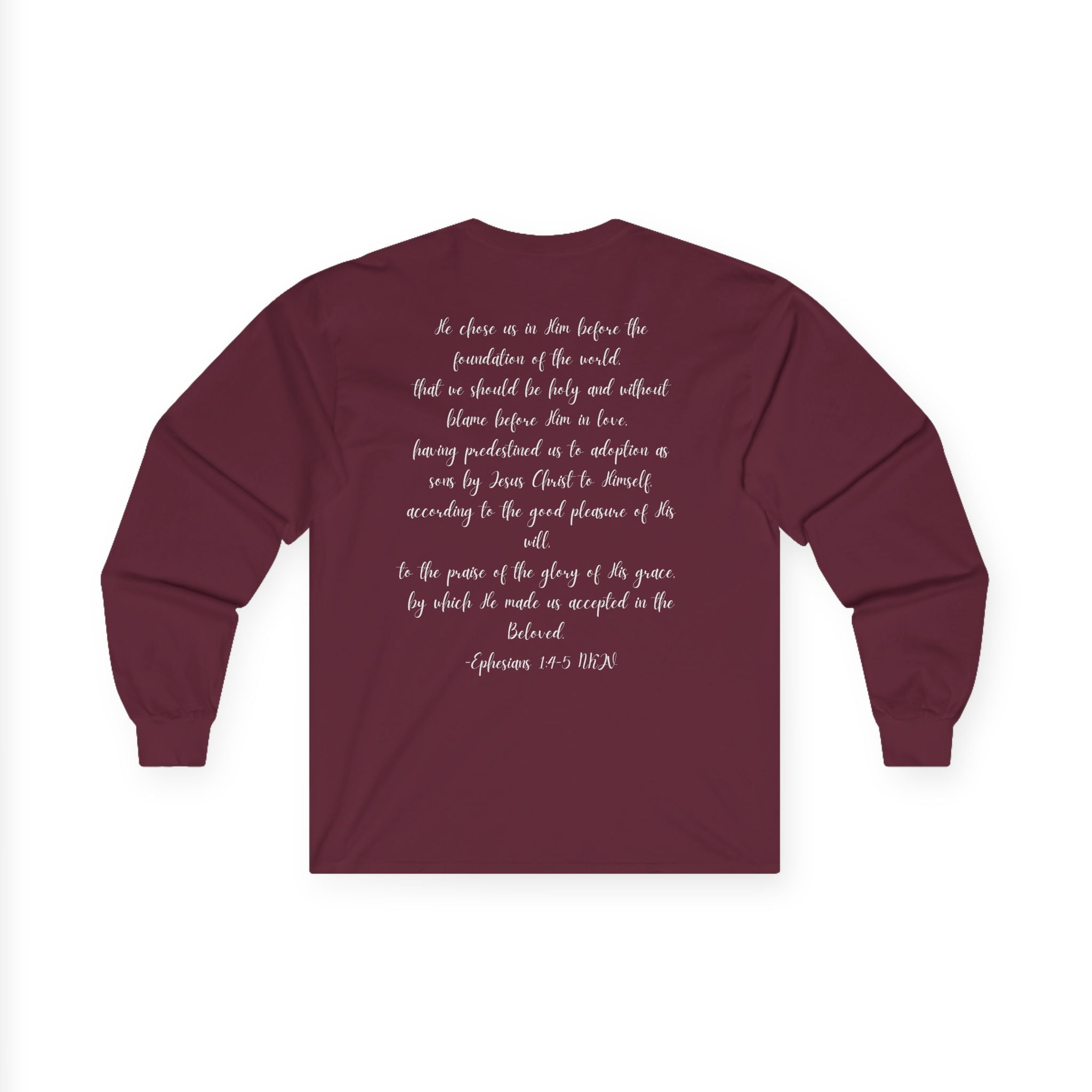 Chosen & Loved Long Sleeve Tee, Inspirational Shirt, Faith-Based Apparel, Mother's Day Gift, Heartwarming Gift, Everyday Wear - Dark Colors