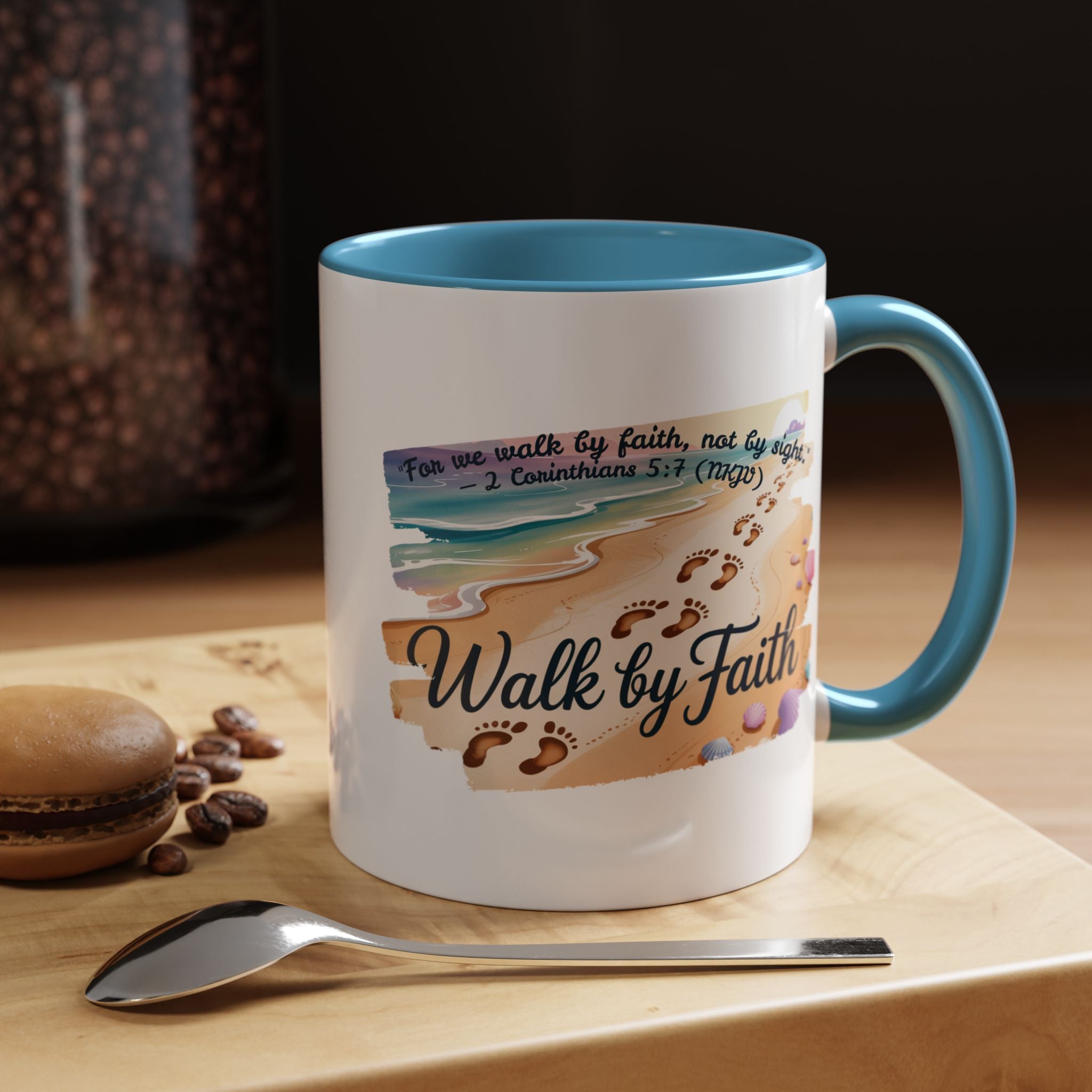 Walk by Faith Inspirational Coffee Mug, Motivational Drinkware, Faith Mug, Beach-Themed Cup, Perfect Gift for Friends
