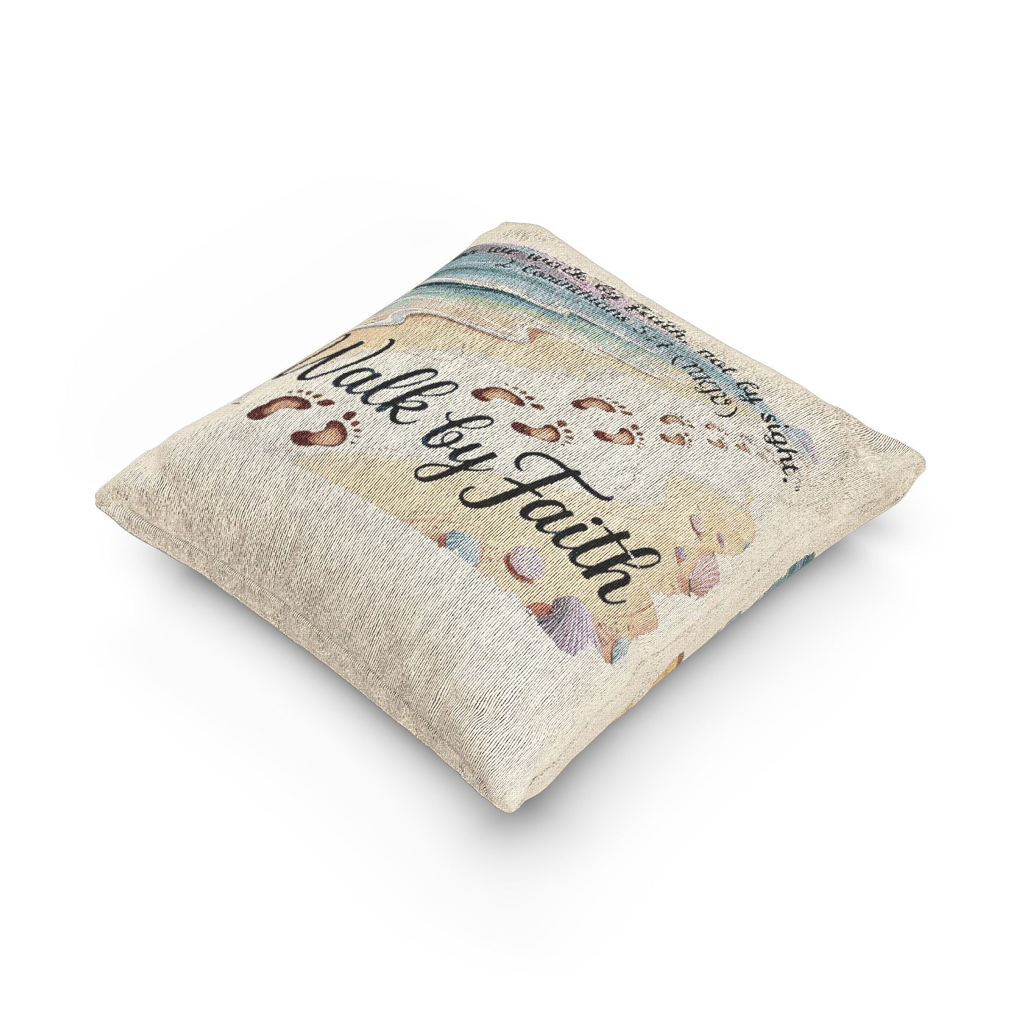 Inspirational Woven Pillow | Walk by Faith | Beach Decor, Faith-Based Gifts, Cozy Home Accents, Throw Cushion, Spiritual Home Decor
