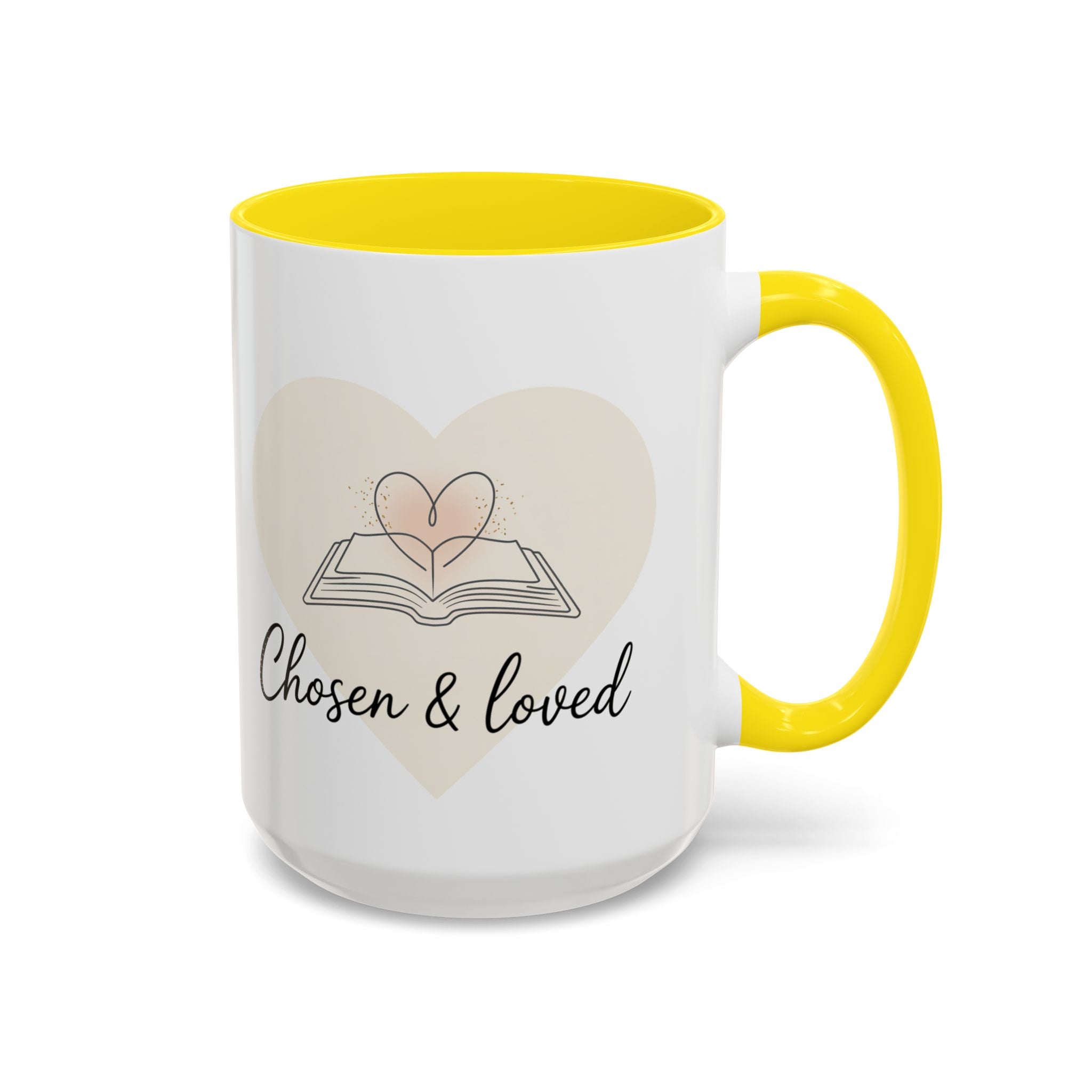 Chosen & Loved Accent Coffee Mug - Inspirational Gift, Heartwarming Mug, Cozy Beverage Cup, Perfect for Readers, Warm Reminder