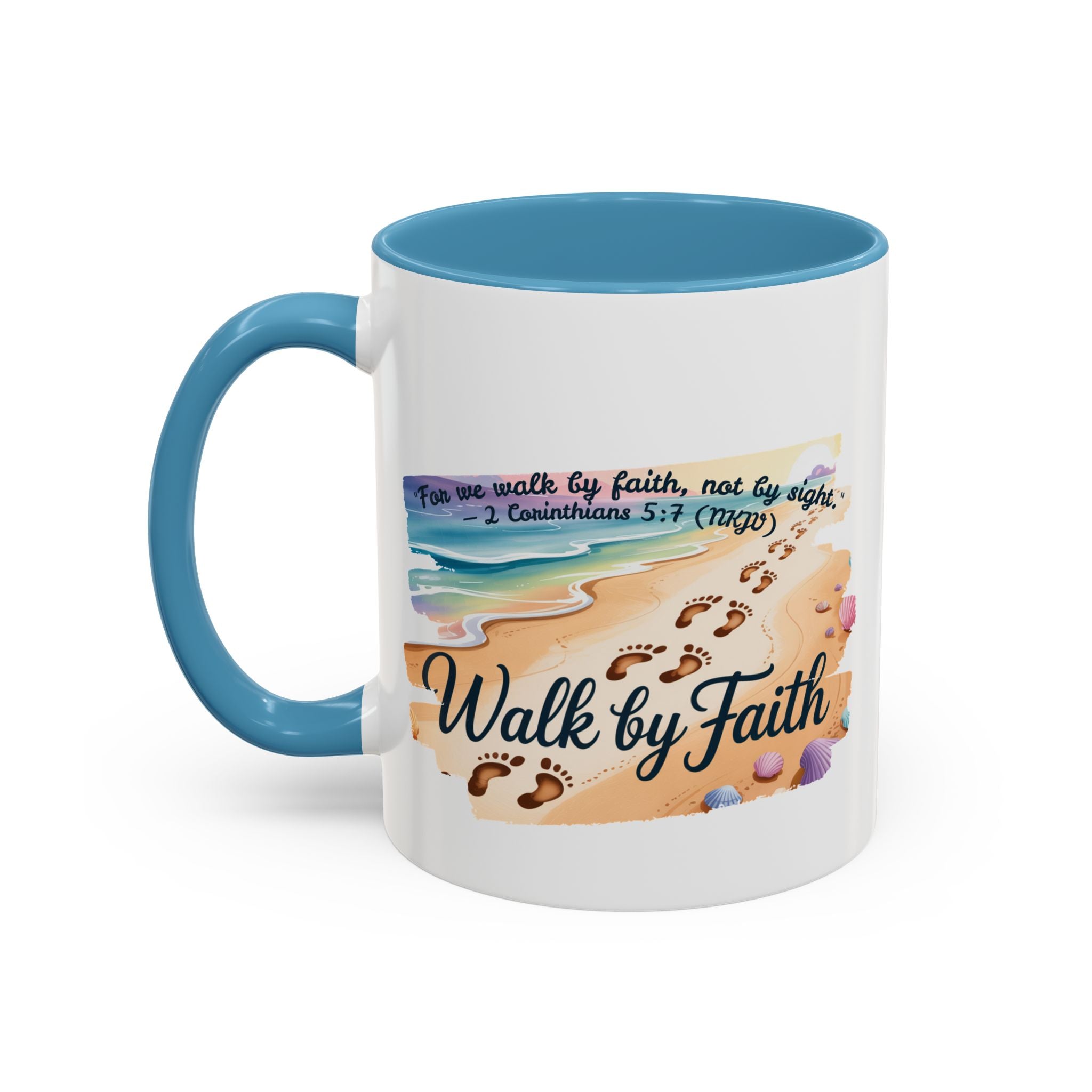 Walk by Faith Inspirational Coffee Mug, Motivational Drinkware, Faith Mug, Beach-Themed Cup, Perfect Gift for Friends