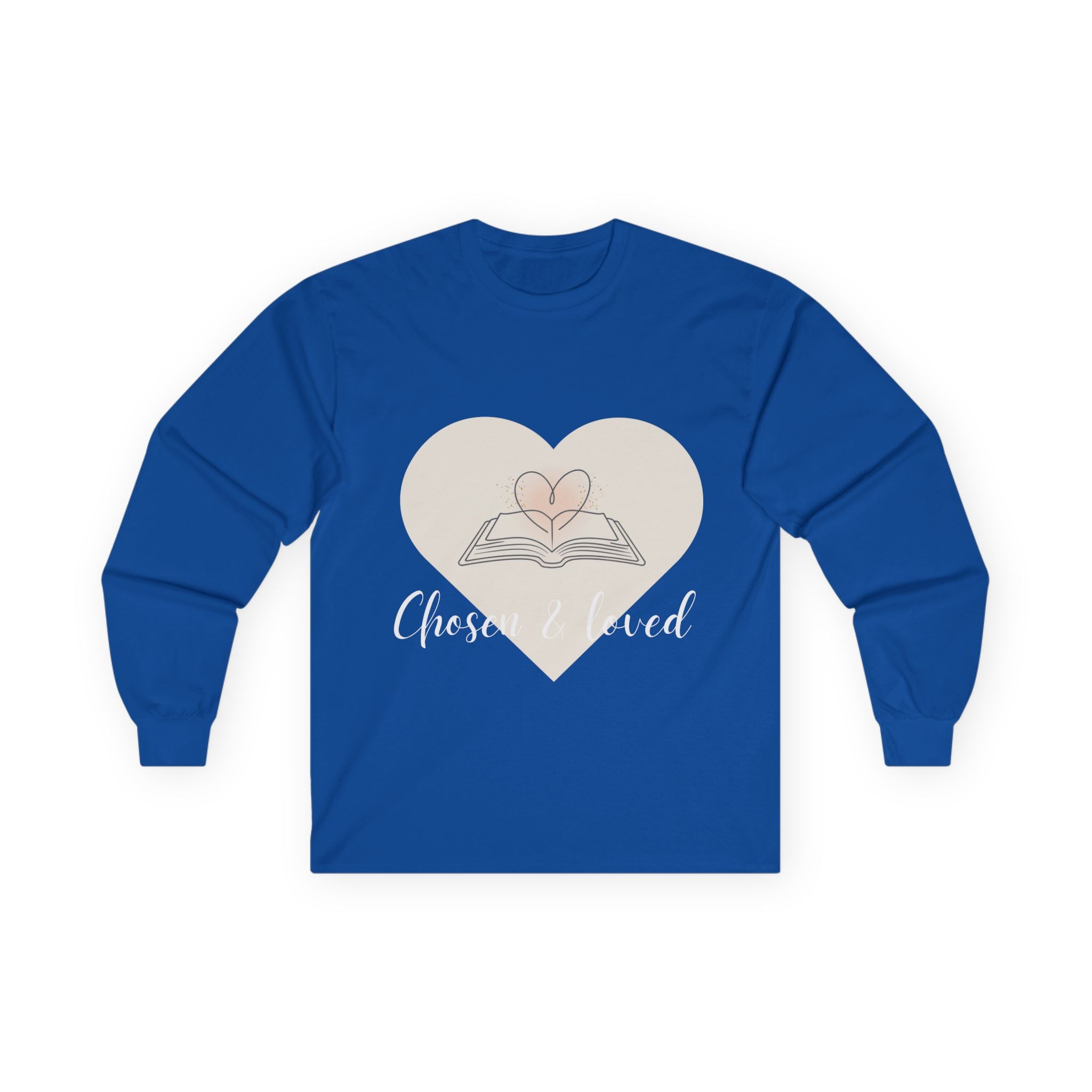 Chosen & Loved Long Sleeve Tee, Inspirational Shirt, Faith-Based Apparel, Mother's Day Gift, Heartwarming Gift, Everyday Wear - Dark Colors