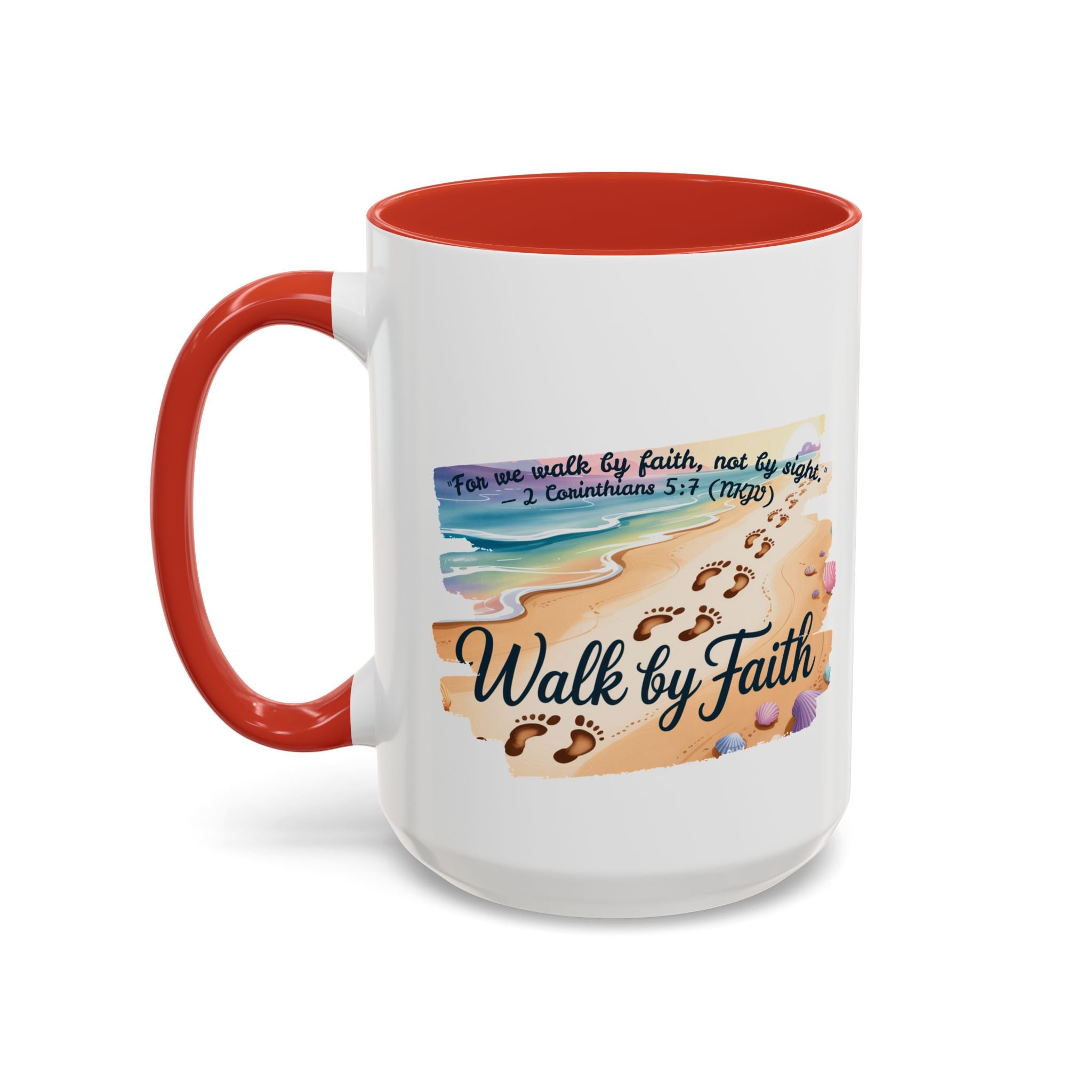 Walk by Faith Inspirational Coffee Mug, Motivational Drinkware, Faith Mug, Beach-Themed Cup, Perfect Gift for Friends