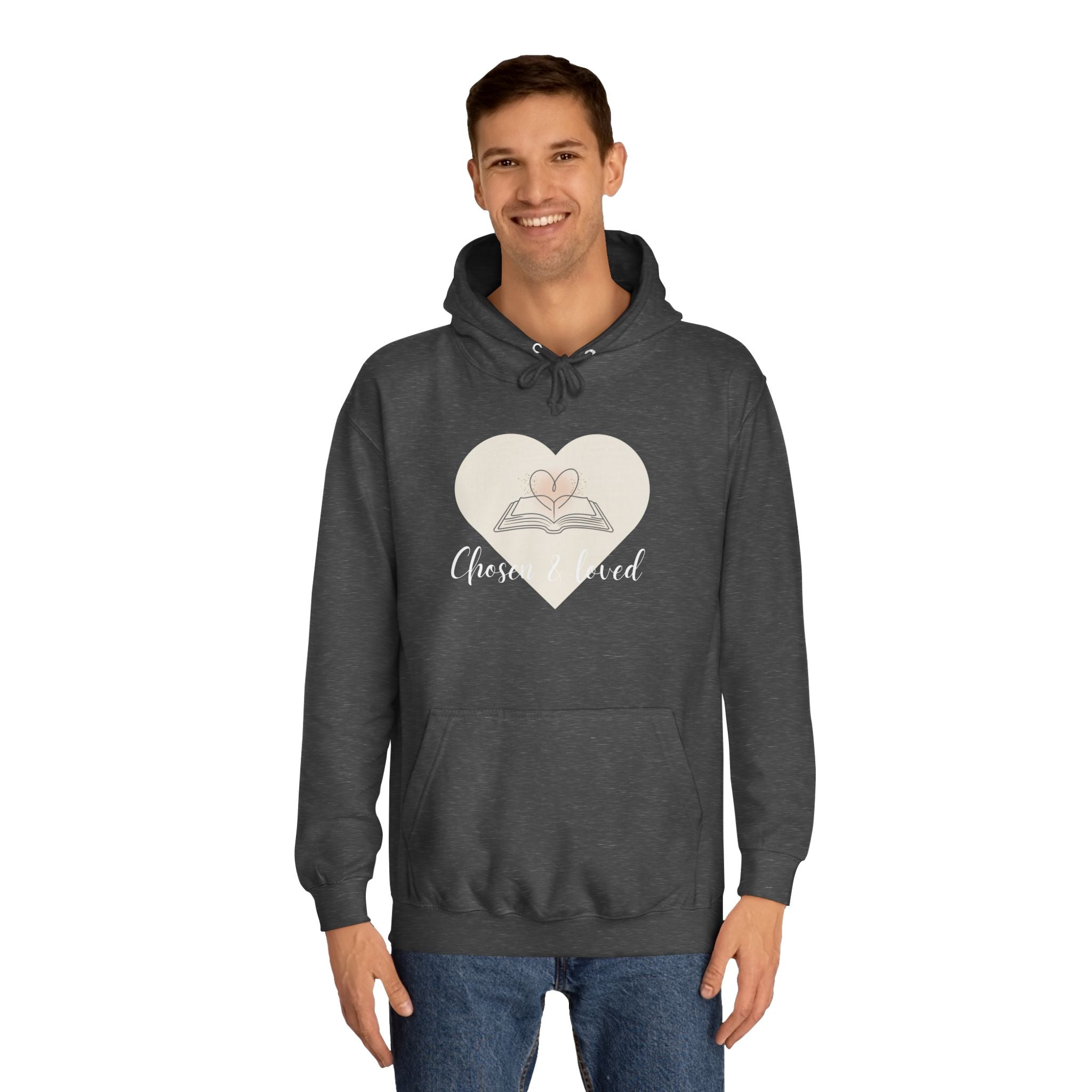 Chosen & Loved Cozy Reading Hoodie, Unisex College Apparel, Relaxed Style Sweatshirt - Dark Colors