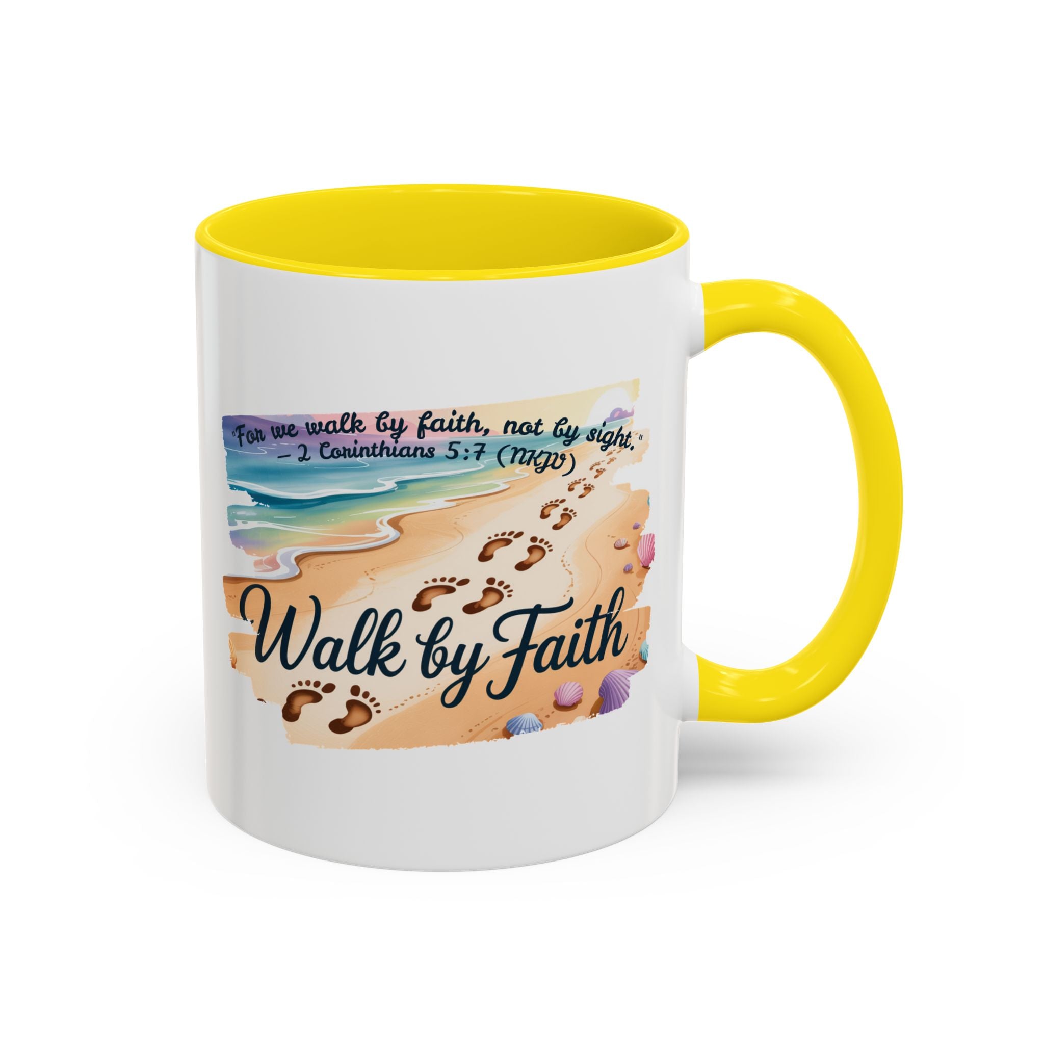 Walk by Faith Inspirational Coffee Mug, Motivational Drinkware, Faith Mug, Beach-Themed Cup, Perfect Gift for Friends
