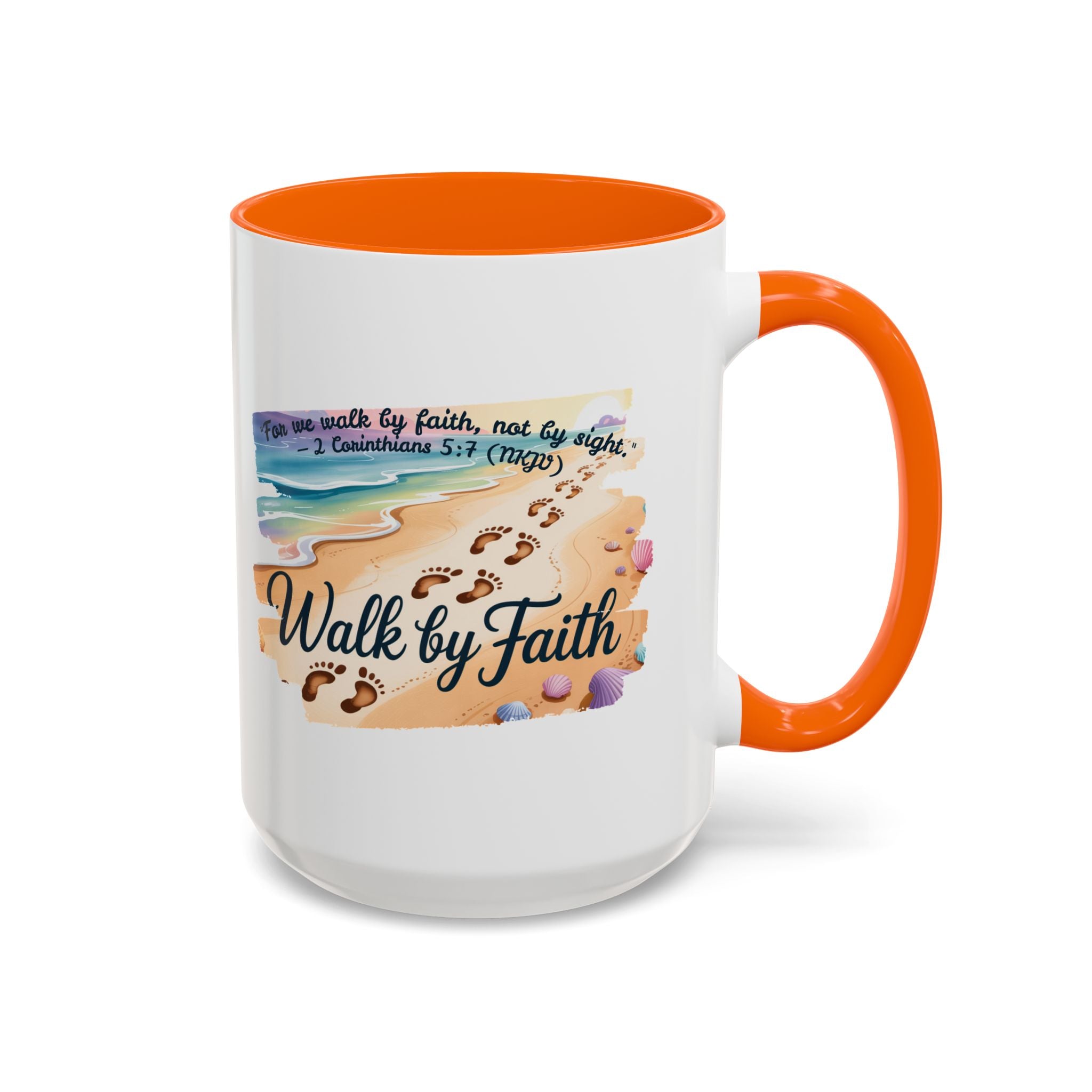 Walk by Faith Inspirational Coffee Mug, Motivational Drinkware, Faith Mug, Beach-Themed Cup, Perfect Gift for Friends