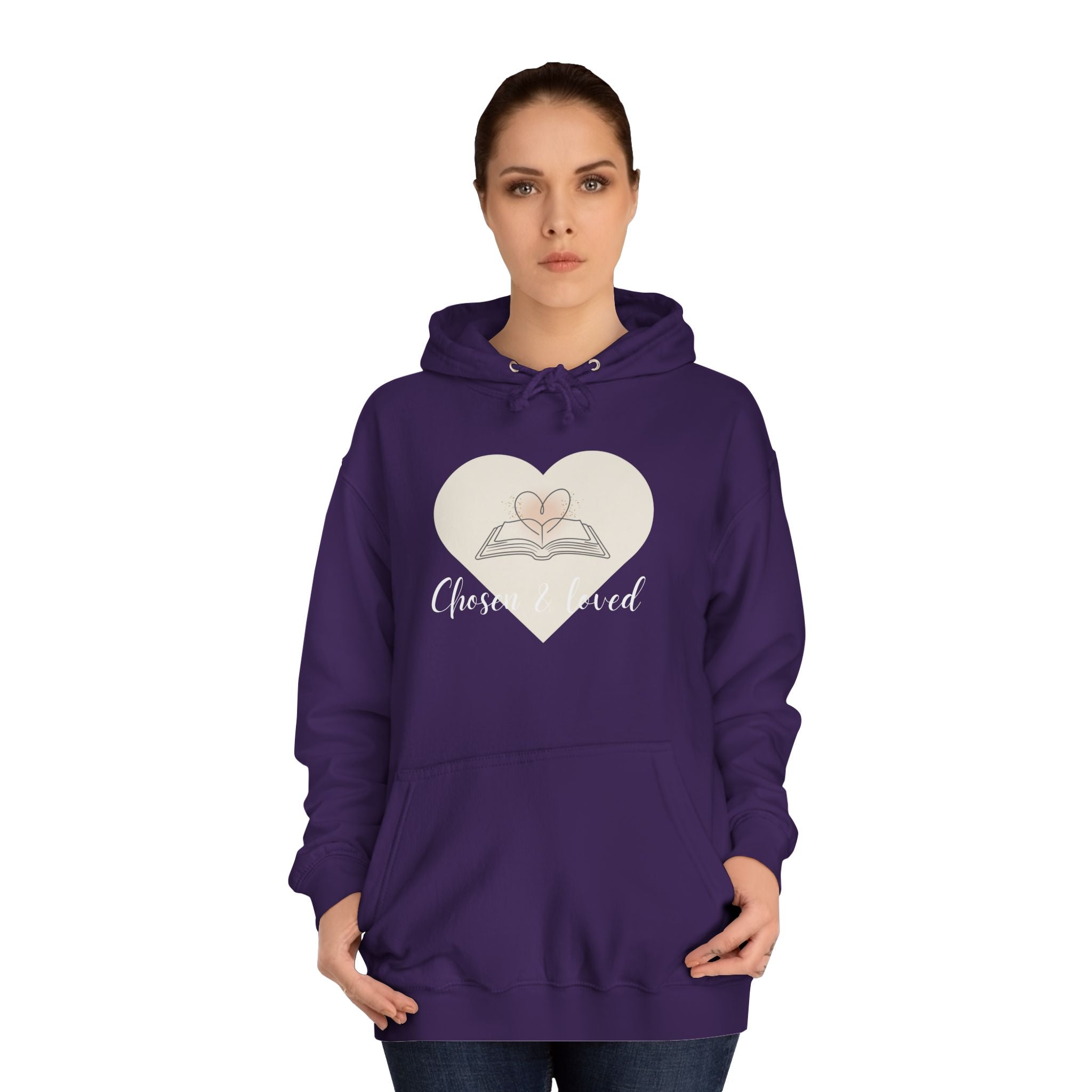 Chosen & Loved Cozy Reading Hoodie, Unisex College Apparel, Relaxed Style Sweatshirt - Dark Colors