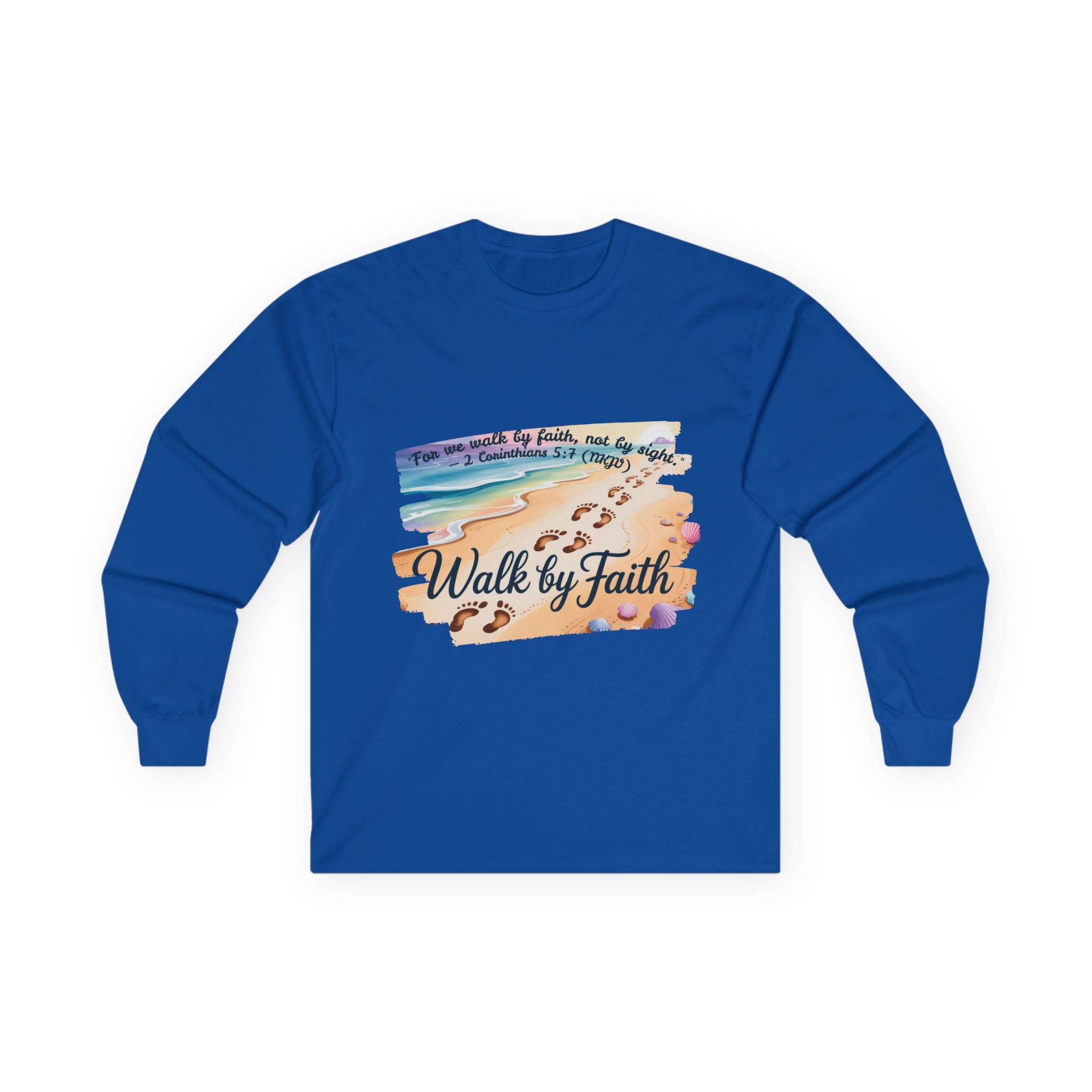 Walk by Faith Long Sleeve Tee with Inspirational Design, Faith Apparel, Spiritual Gift, Beach Vibes Shirt, Cozy Everyday Wear