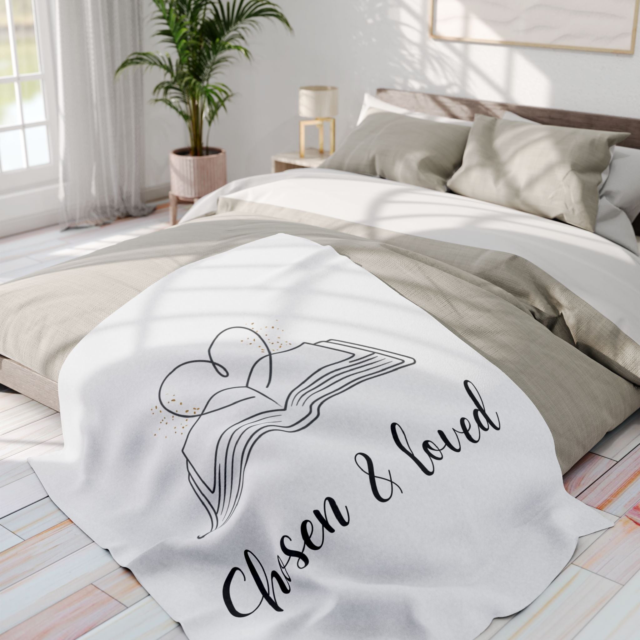 Chosen & Loved Cozy Arctic Fleece Blanket, Inspirational Gift, Home Décor, Reading Nook Accessory, Ideal for Reading Lovers