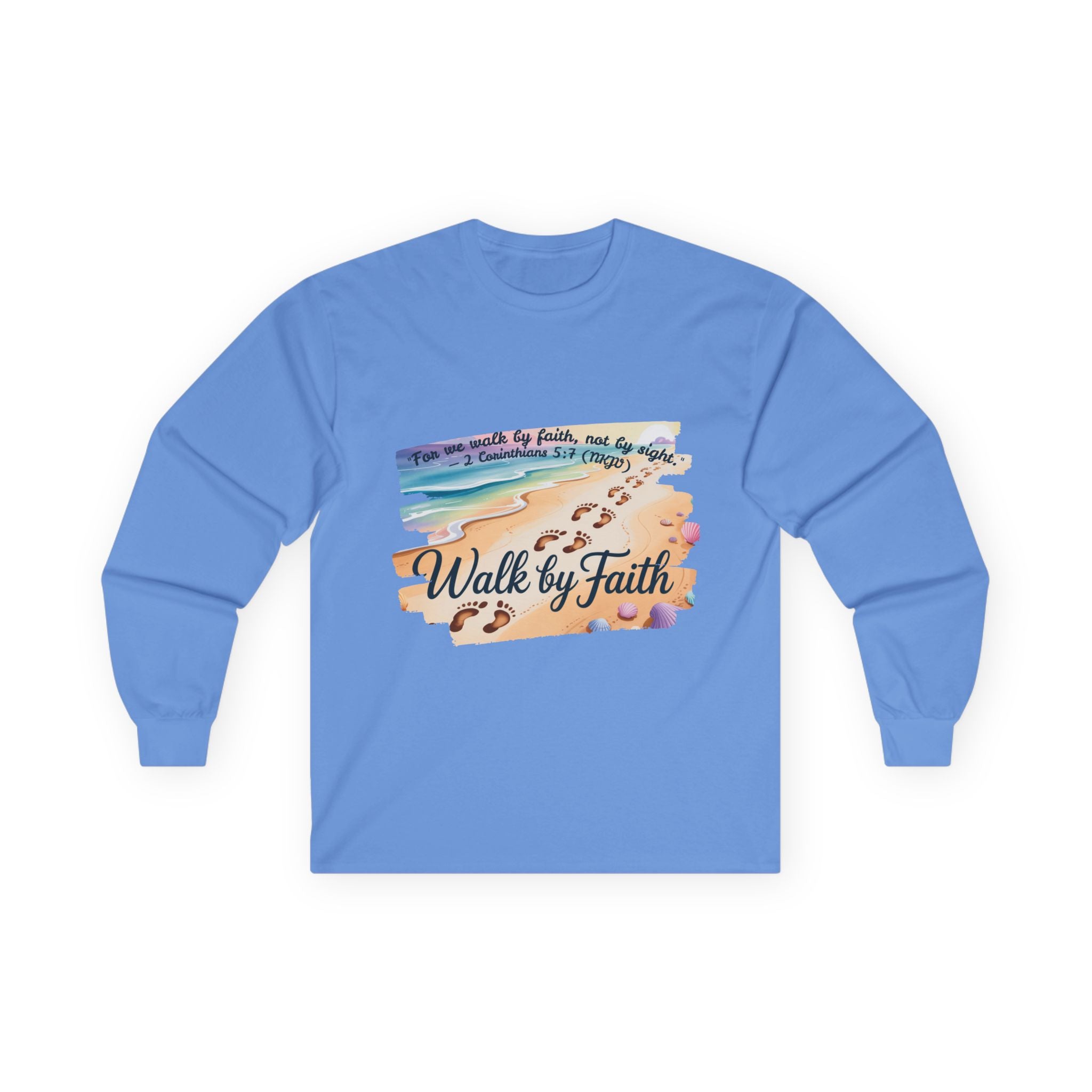 Walk by Faith Long Sleeve Tee with Inspirational Design, Faith Apparel, Spiritual Gift, Beach Vibes Shirt, Cozy Everyday Wear