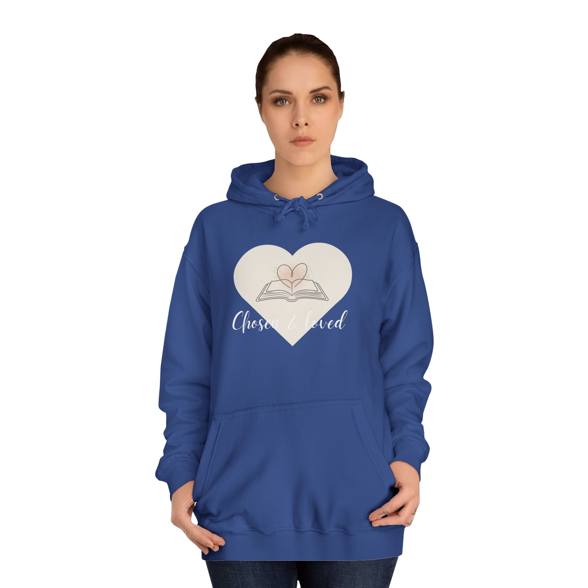 Chosen & Loved Cozy Reading Hoodie, Unisex College Apparel, Relaxed Style Sweatshirt - Dark Colors