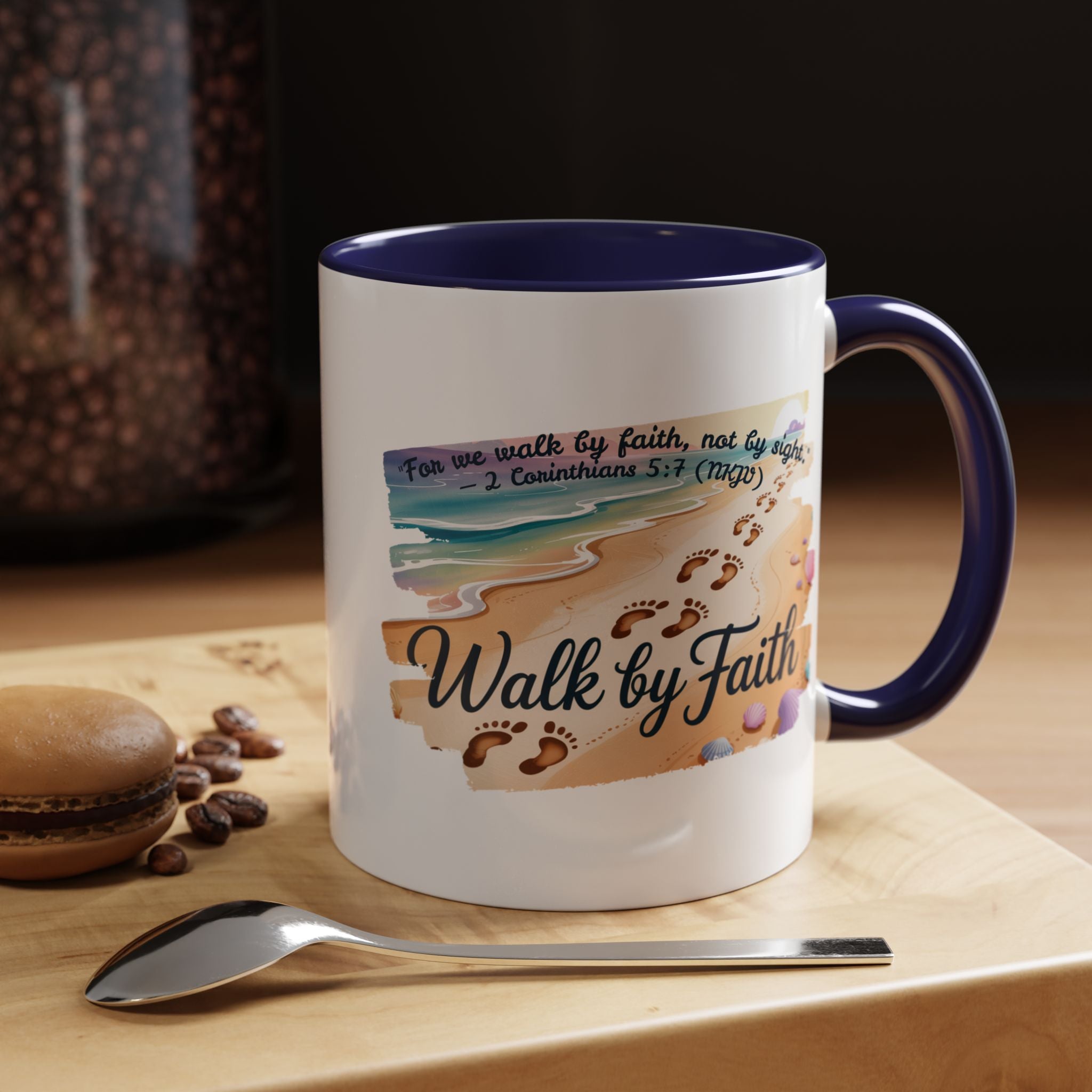 Walk by Faith Inspirational Coffee Mug, Motivational Drinkware, Faith Mug, Beach-Themed Cup, Perfect Gift for Friends