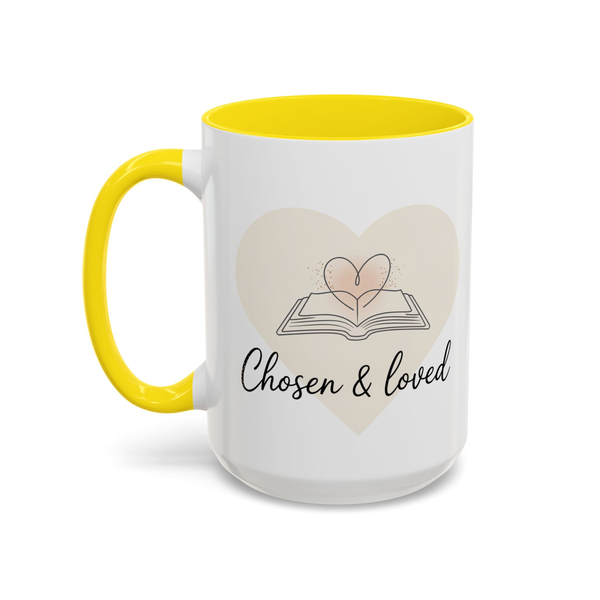 Chosen & Loved Accent Coffee Mug - Inspirational Gift, Heartwarming Mug, Cozy Beverage Cup, Perfect for Readers, Warm Reminder